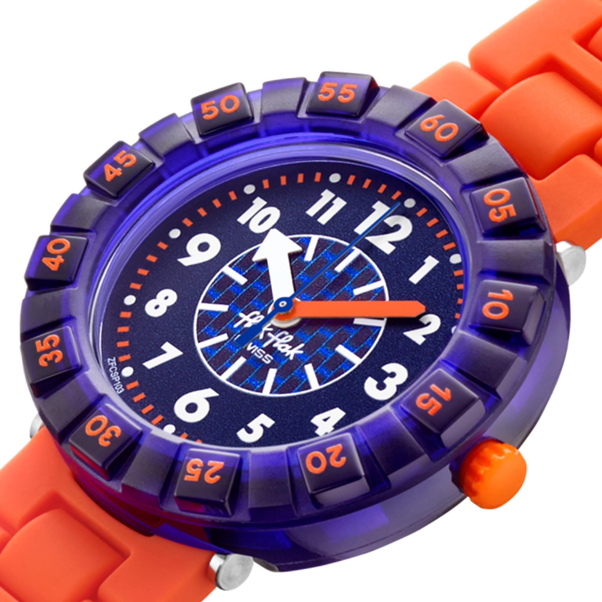Flik Flak Orangebrick Quartz Blue Dial Orange Silicone Strap Children’s Watch FCSP103