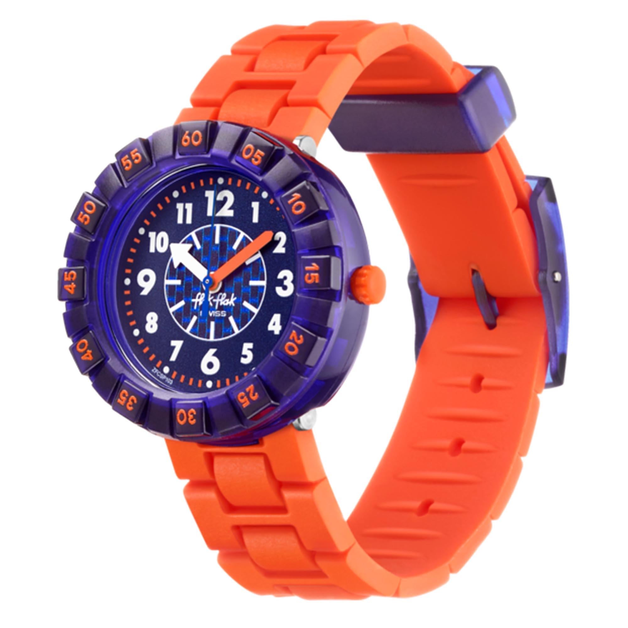 Flik Flak Orangebrick Quartz Blue Dial Orange Silicone Strap Children’s Watch FCSP103