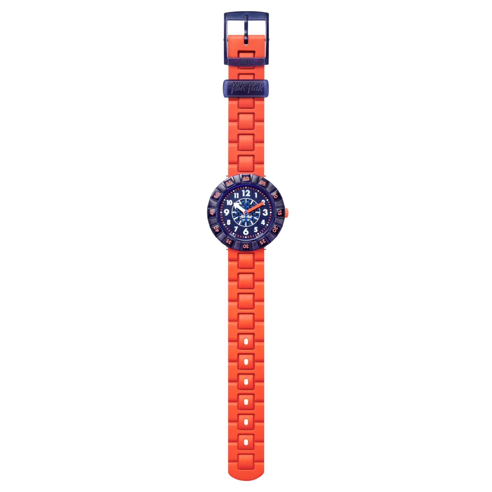 Flik Flak Orangebrick Quartz Blue Dial Orange Silicone Strap Children’s Watch FCSP103