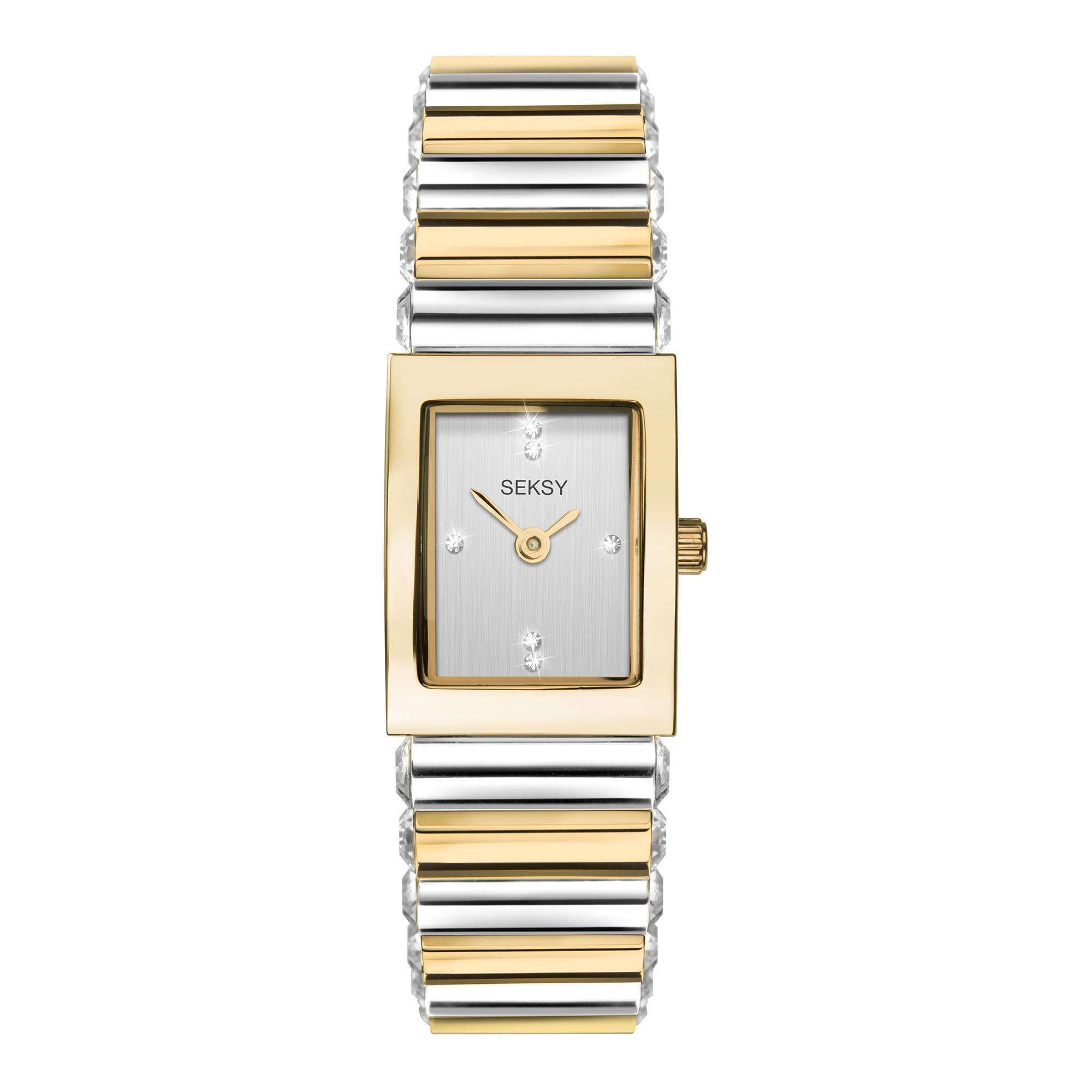 Seksy Edge Quartz Silver Dial Two Tone Stainless Steel Bracelet Ladies Watch 2865