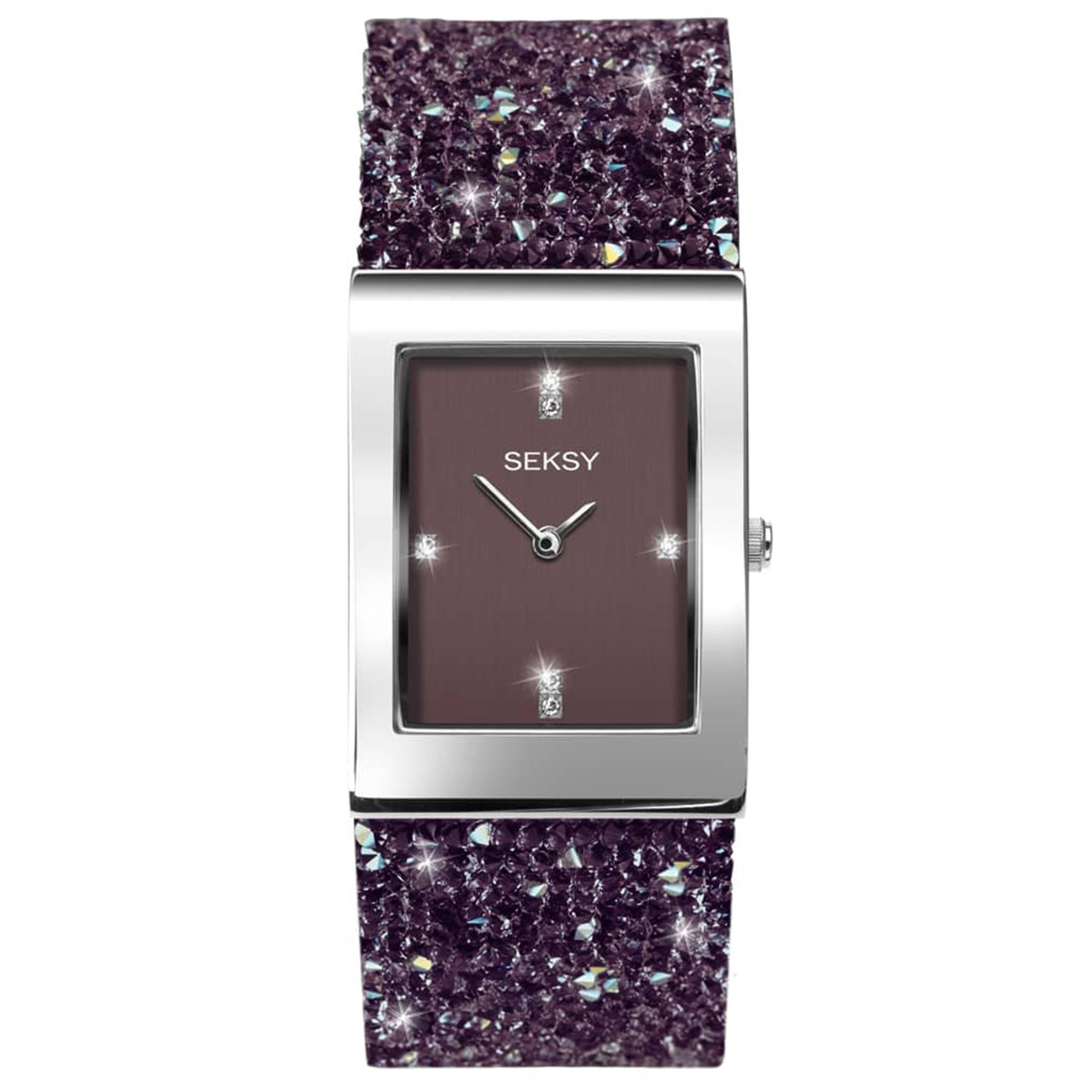 Seksy Dress Quartz Purple Dial Stainless Steel Bracelet Ladies Watch 2857