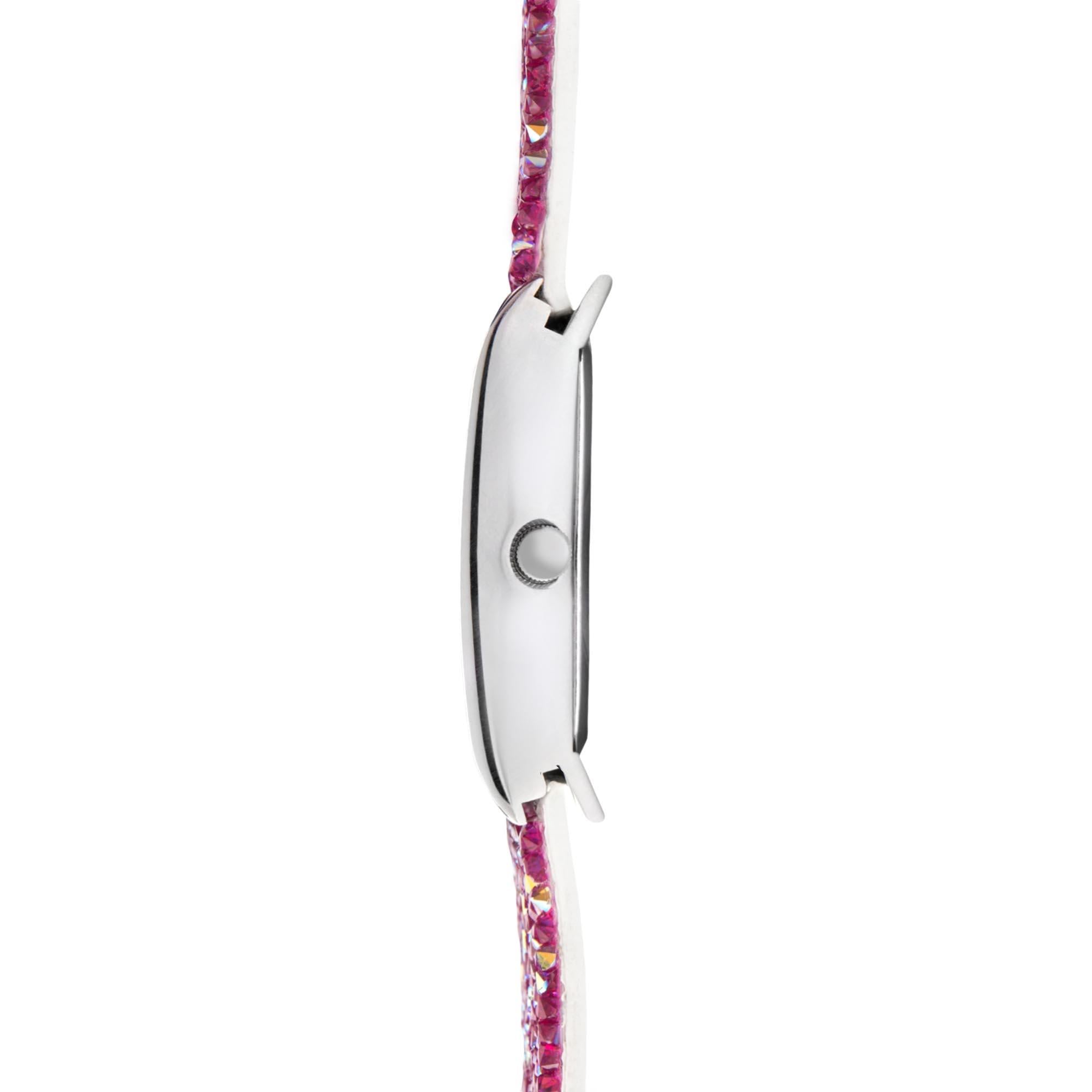 Seksy Dress Quartz Pink Dial White Leather Strap Ladies Watch 2856
