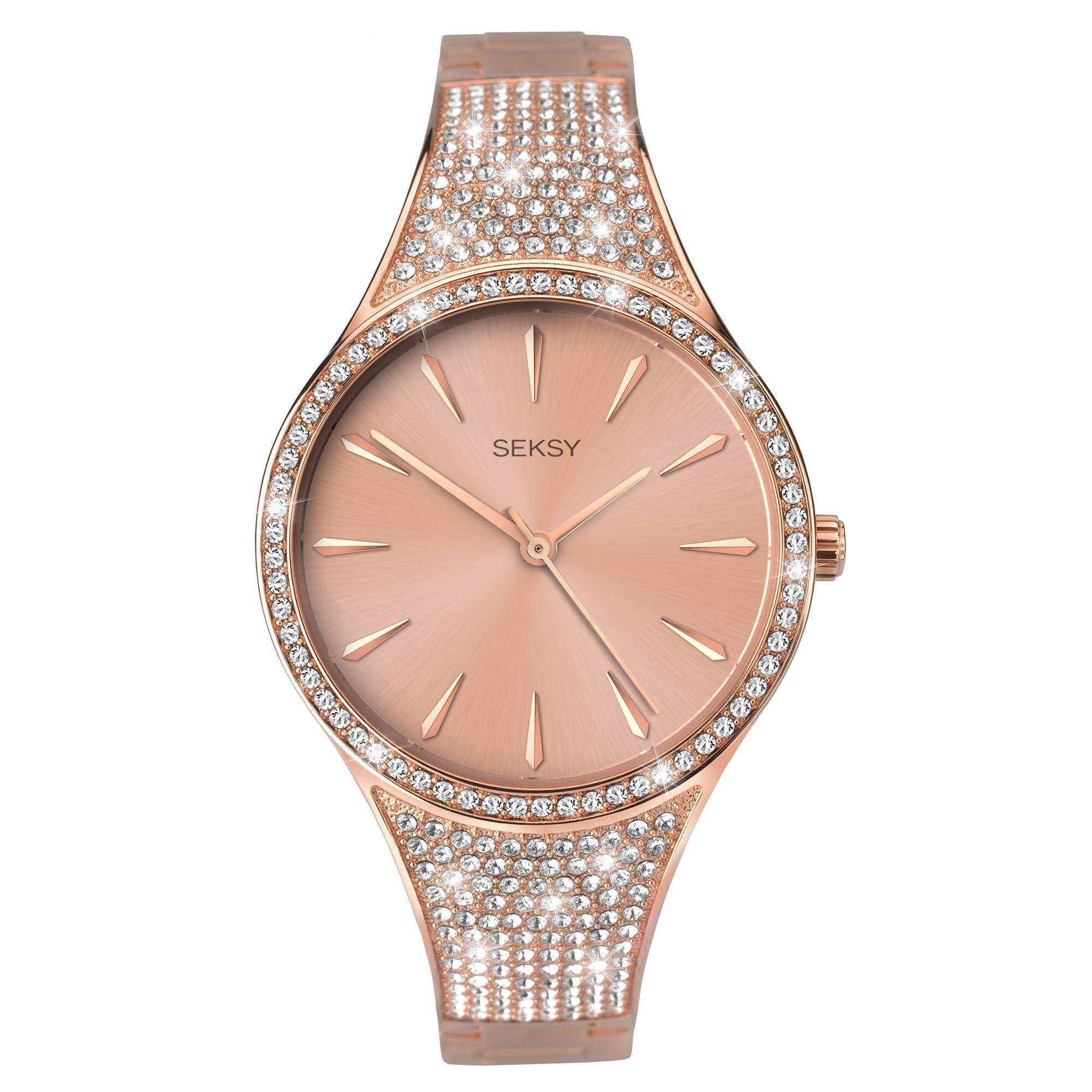 Seksy Quartz Rose Gold Dial Rose Gold PVD Stainless Steel Bracelet Ladies Watch 2669