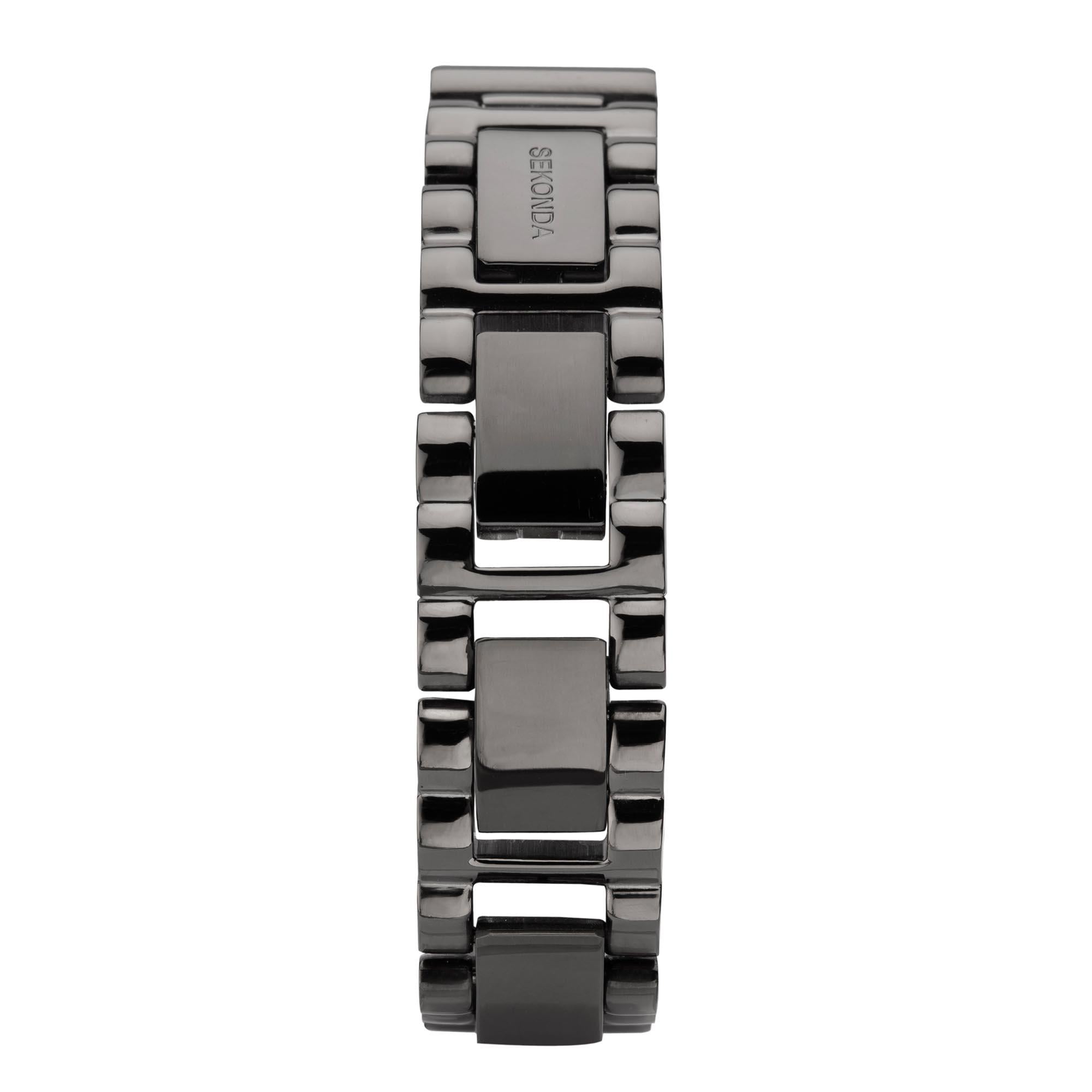 Seksy Edge Quartz Black Dial Black Stainless Steel Bracelet Ladies Watch 2948