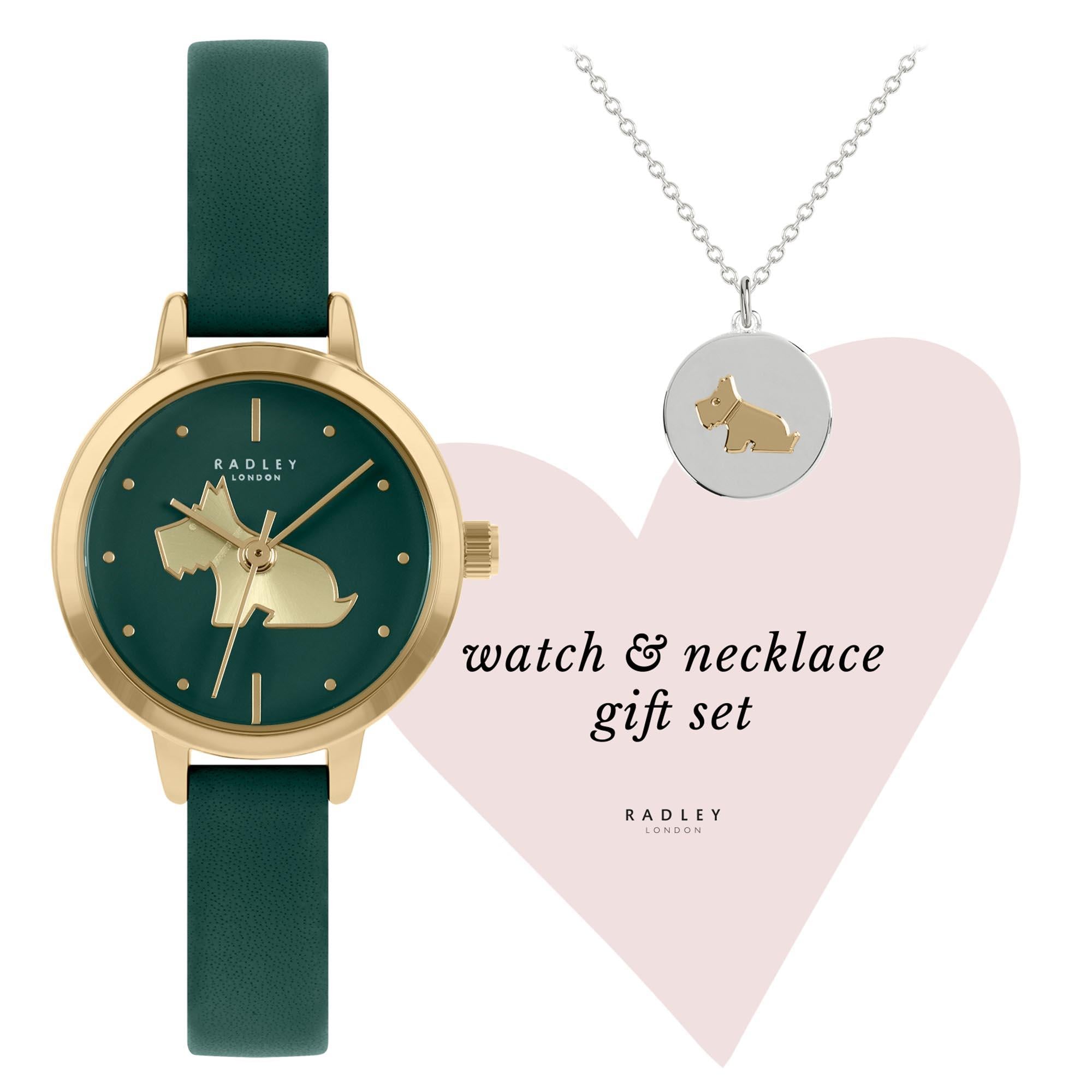 Radley Quartz Green Dial Leather Strap Ladies Watch Necklace Set RY21308A-SET