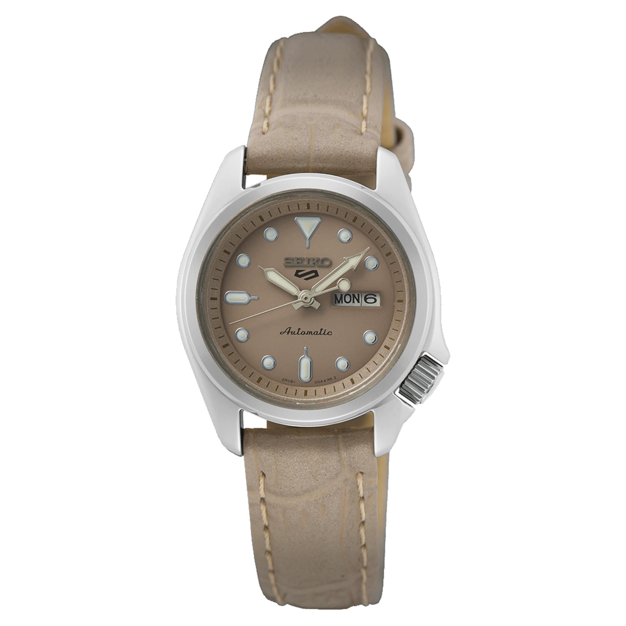 Seiko 5 Sports Automatic Brown Dial Leather Strap Ladies Watch SRE005K1
