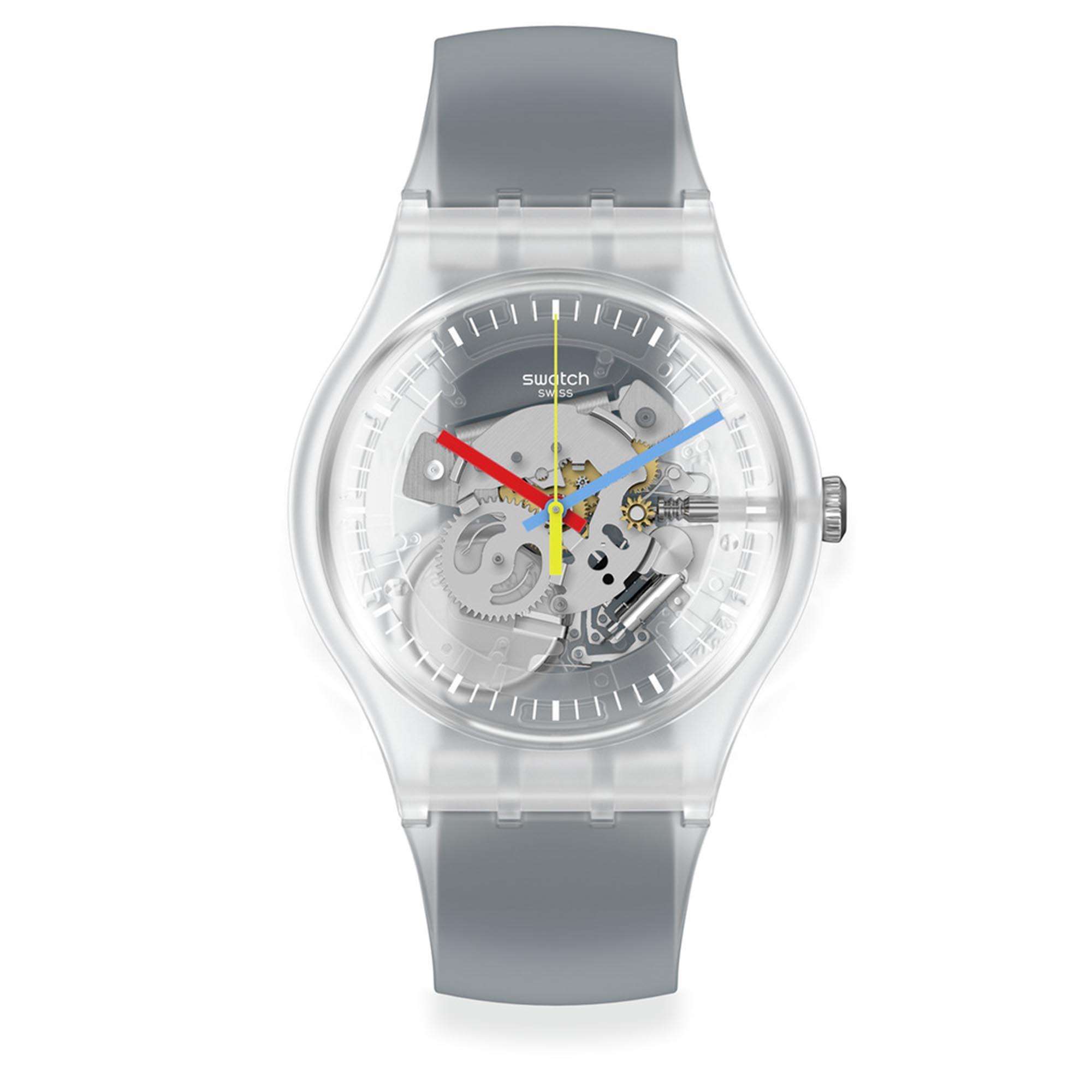 Swatch Clearly Black Striped Quartz Transparent Dial Black Silicone Strap Unisex Watch SUOK157