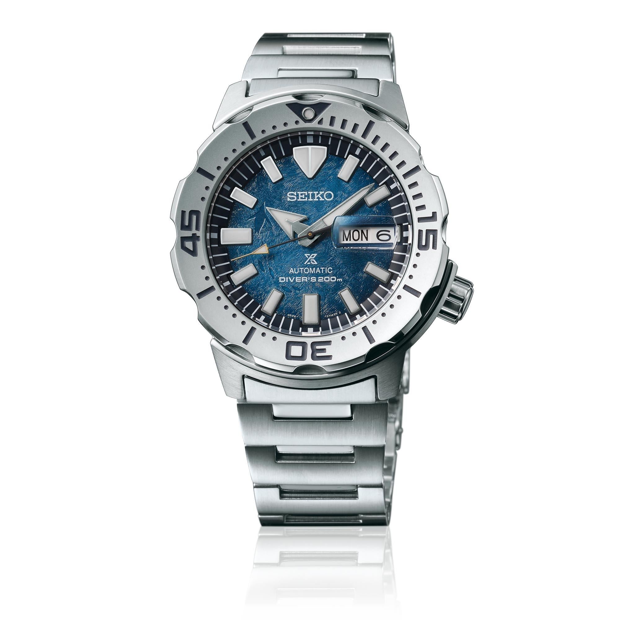 Seiko Prospex Antarctica Monster Save The Ocean Blue Dial Stainless Steel Bracelet Men's Watch SRPH75K1