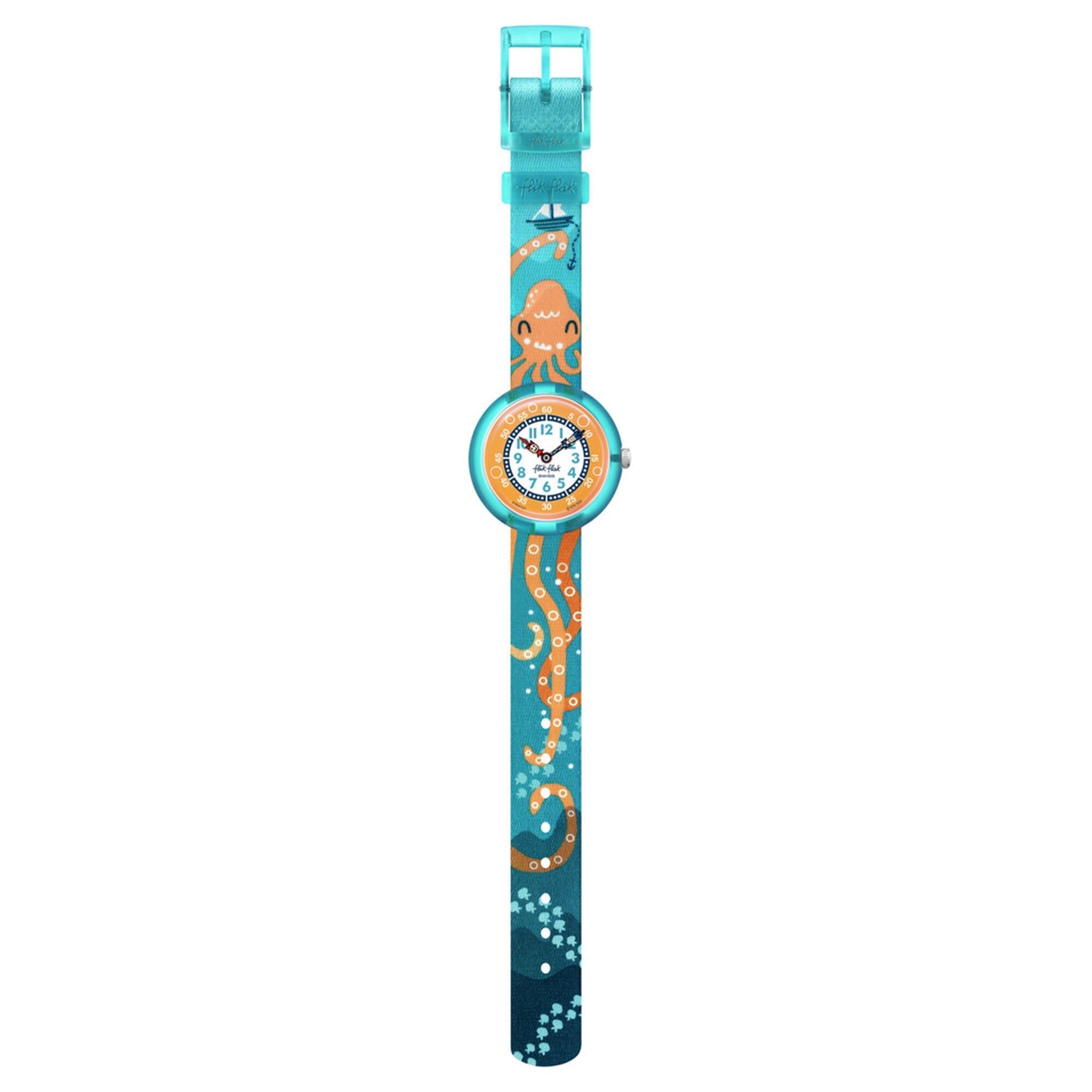 Flik Flak Ten-Tickles Quartz White Dial Green Recycled PET Strap Kids Watch FBNP177