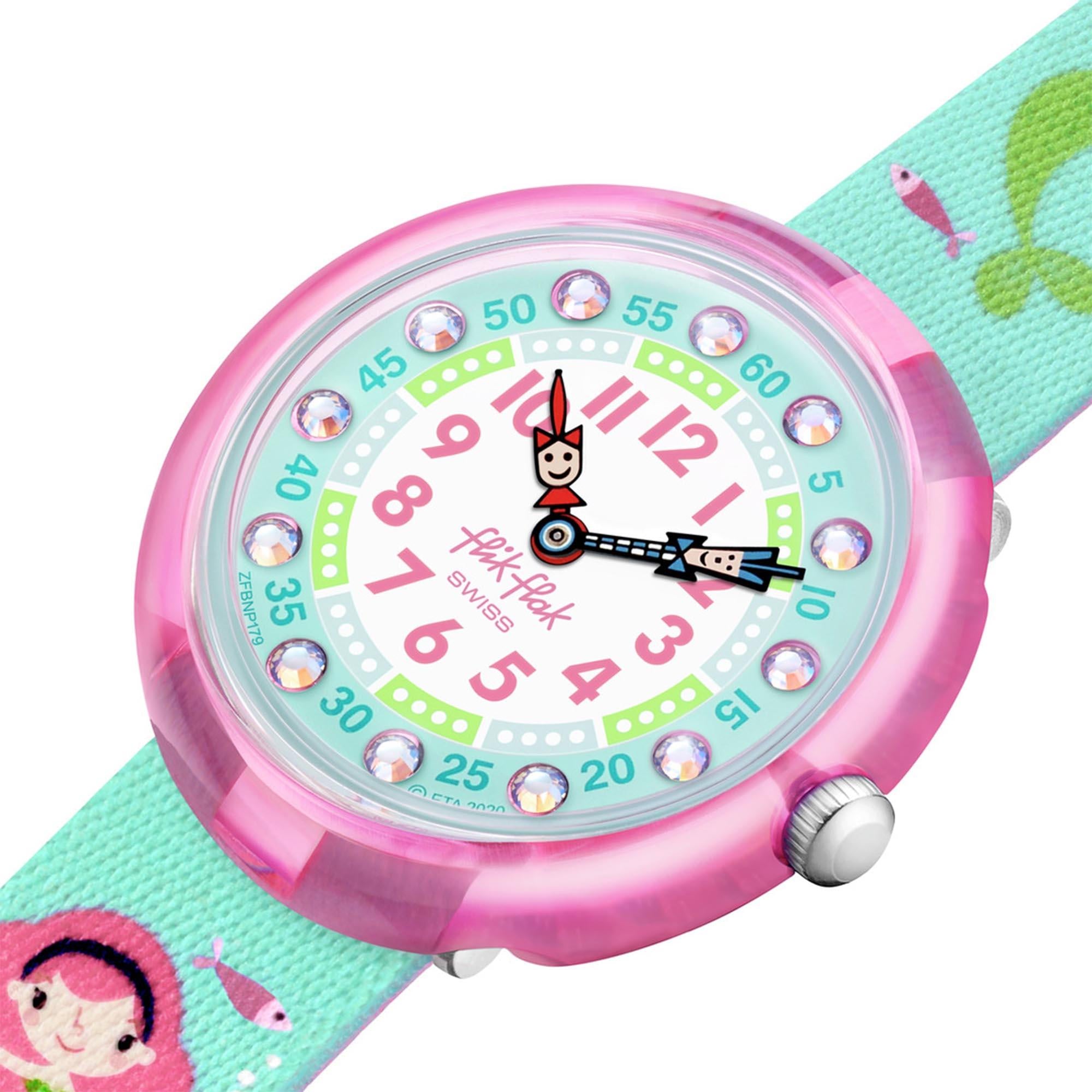 Flik Flak Mermailicious Quartz Blue Dial Blue Fabric Strap Kids FBNP179