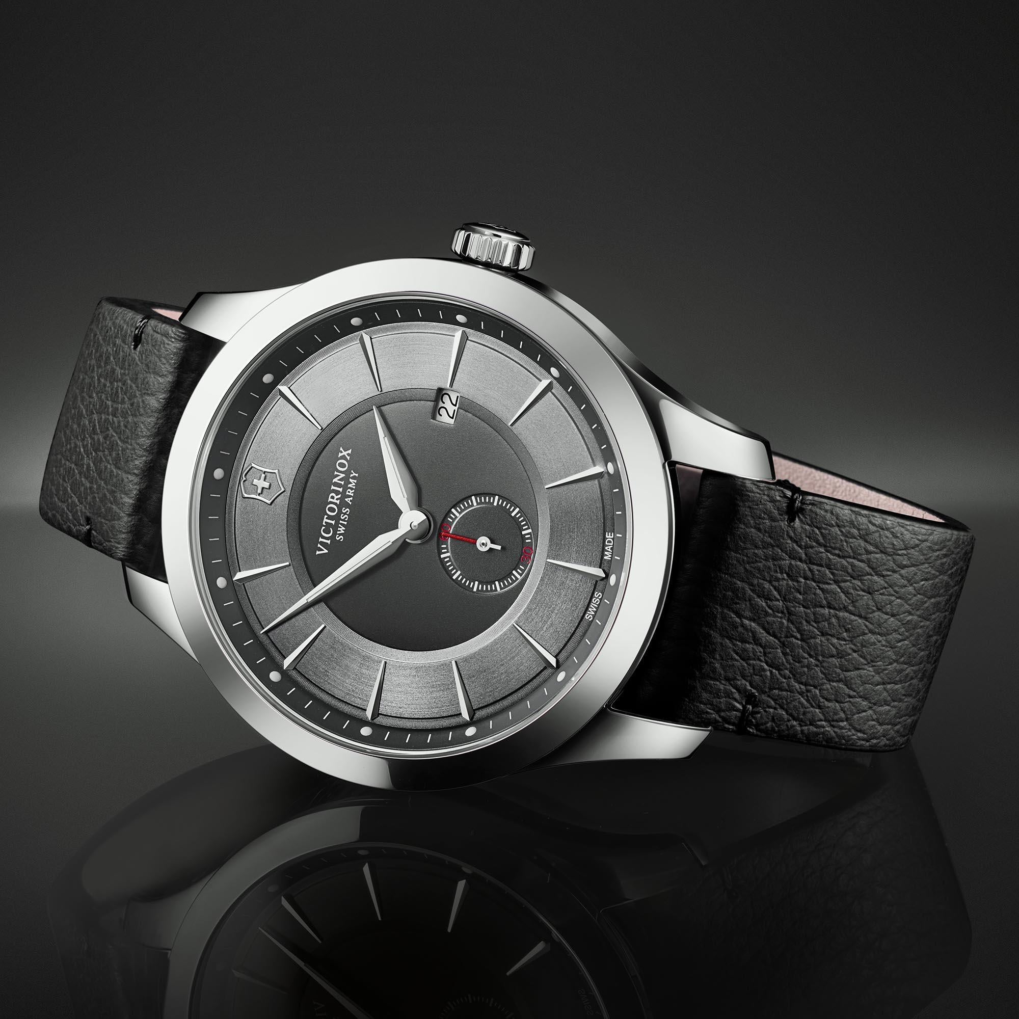 Victorinox Swiss Army Watch Alliance D Quartz Silver Dial Black Leather Strap Men’s Watch 241765