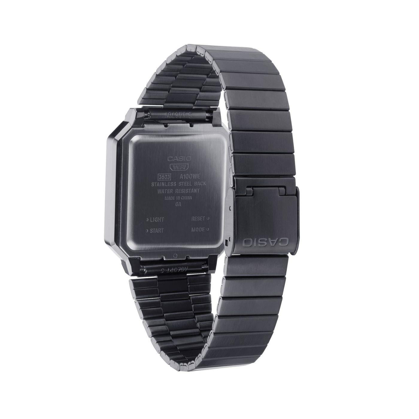 Casio Collection Vintage Edgy Quartz Digital Black/Gunmetal Grey IP Plated Steel Watch A100WEGG-1A2EF