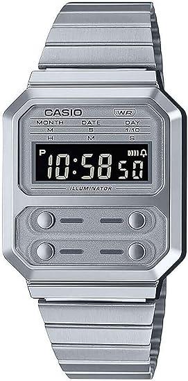 Casio Collection Digital Stainless Steel Watch A100WE-7BEF