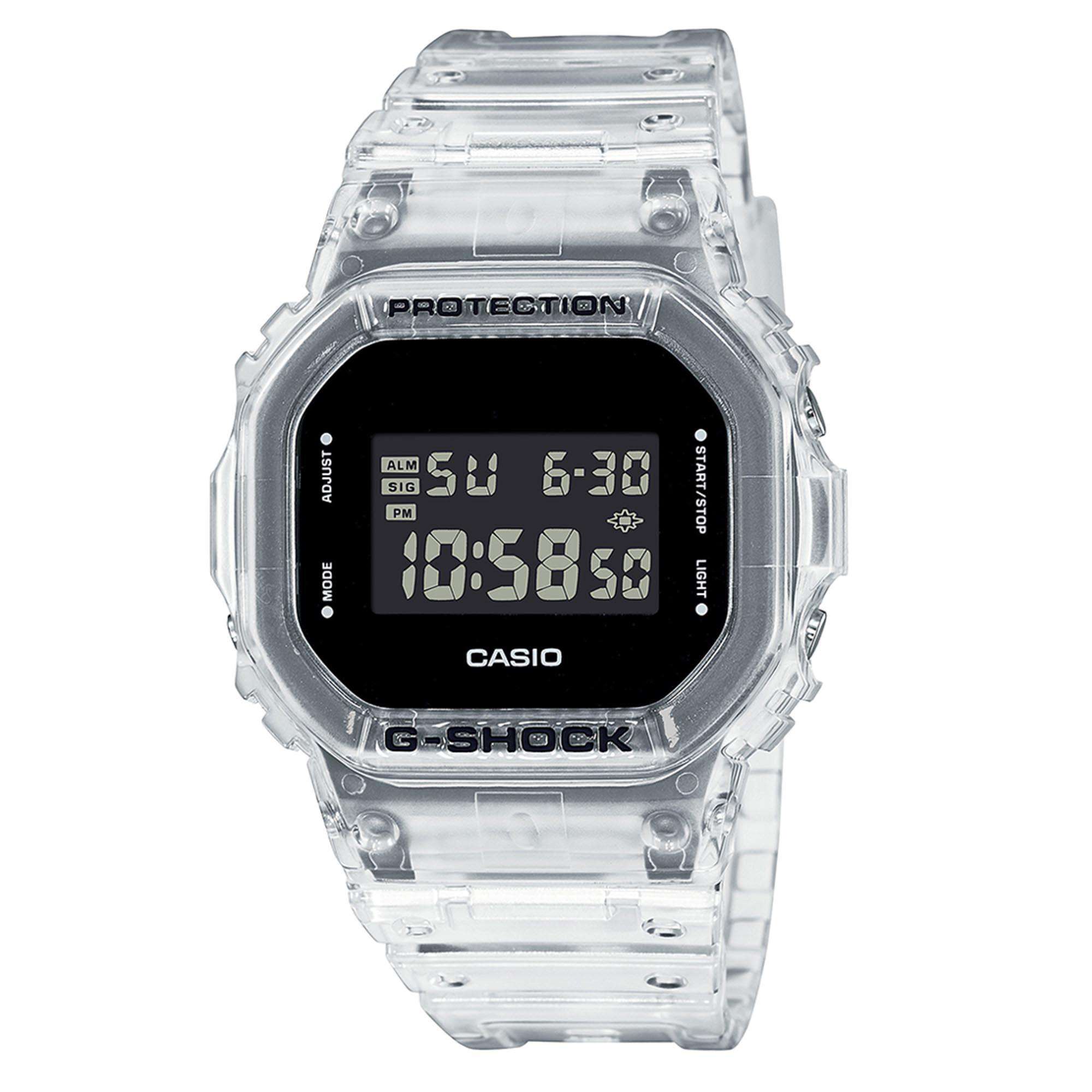 Casio G-Shock Quartz Black Dial Transparent Silicone Strap Mens Watch DW-5600SKE-7ER