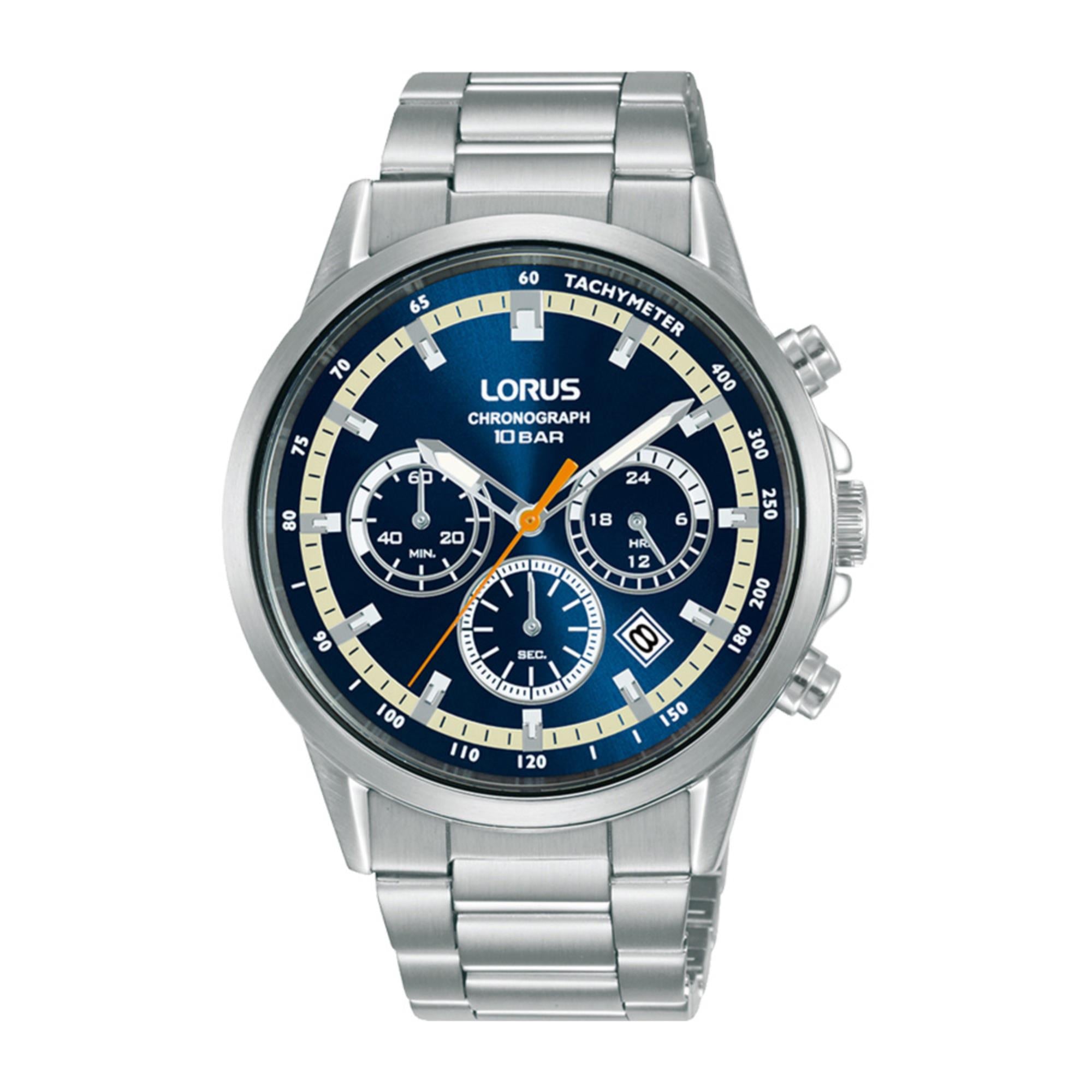 Lorus Sports Chronograph Quartz Blue Dial Stainless Steel Bracelet Men's Watch RT391JX9