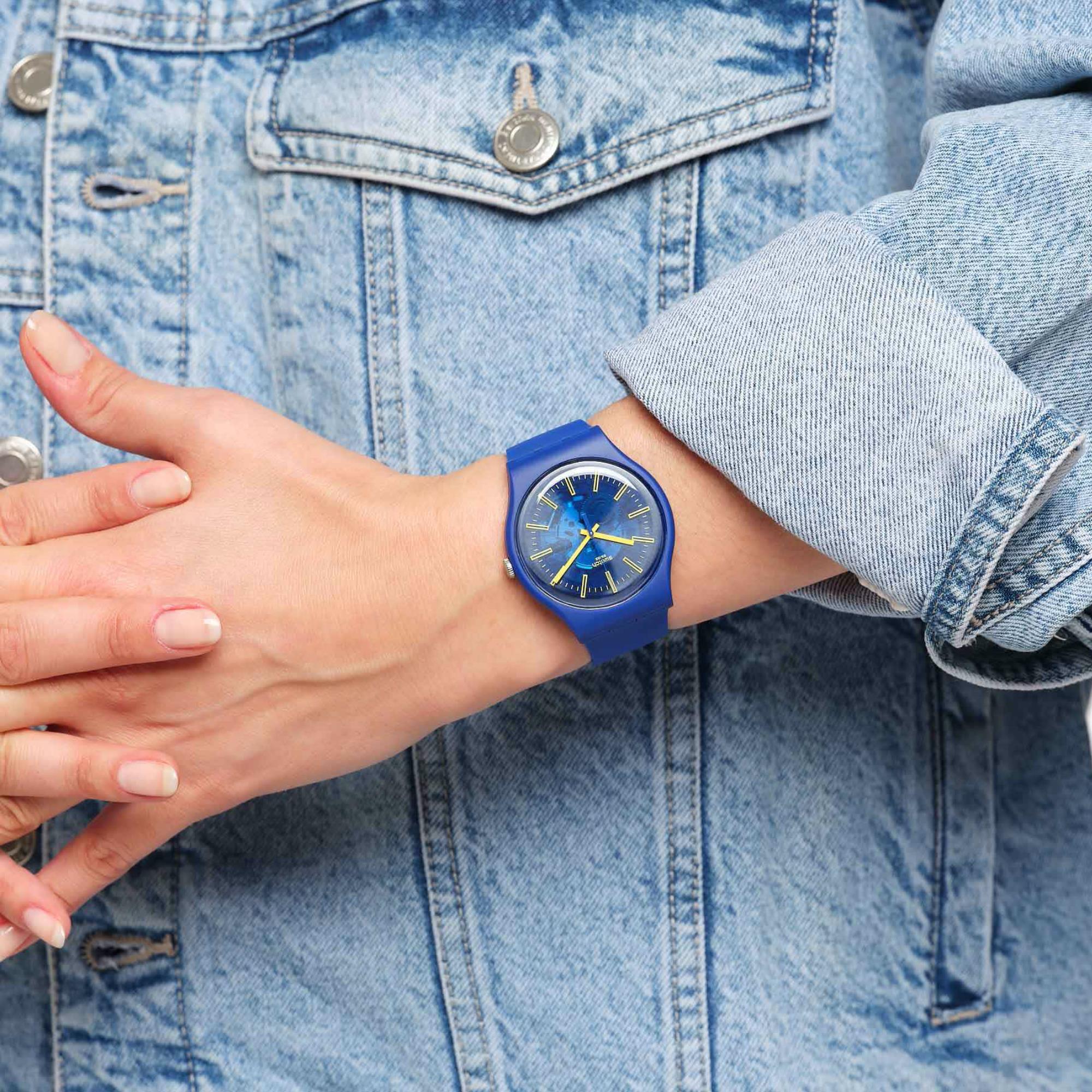 Swatch New Gent Sunbrush Sky Quartz Blue Dial Blue Silicone Strap Unisex Watch SO29N101