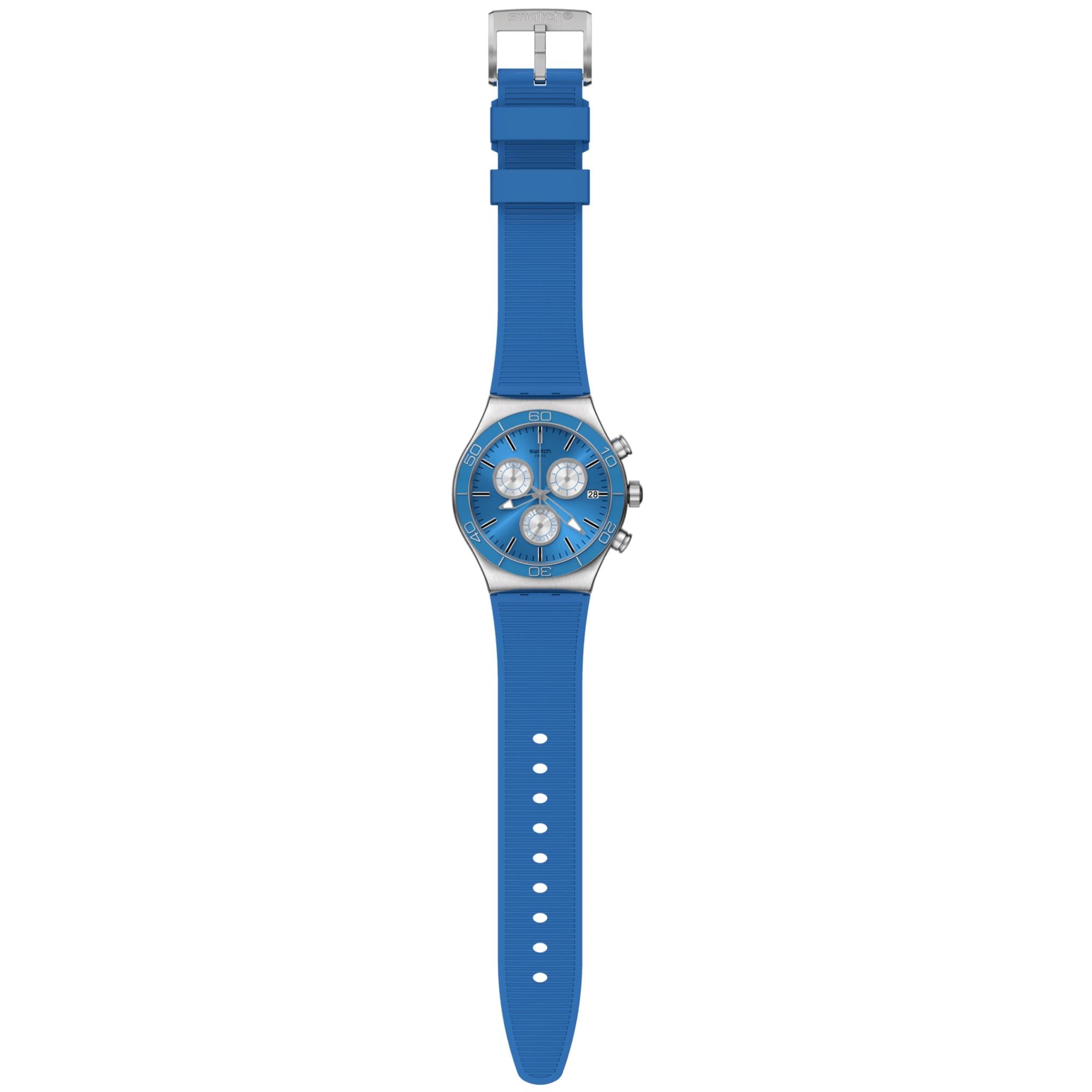 Swatch New Irony Chrono Blue Is All Quartz Blue Dial Blue Silicone Strap Men's Watch YVS485