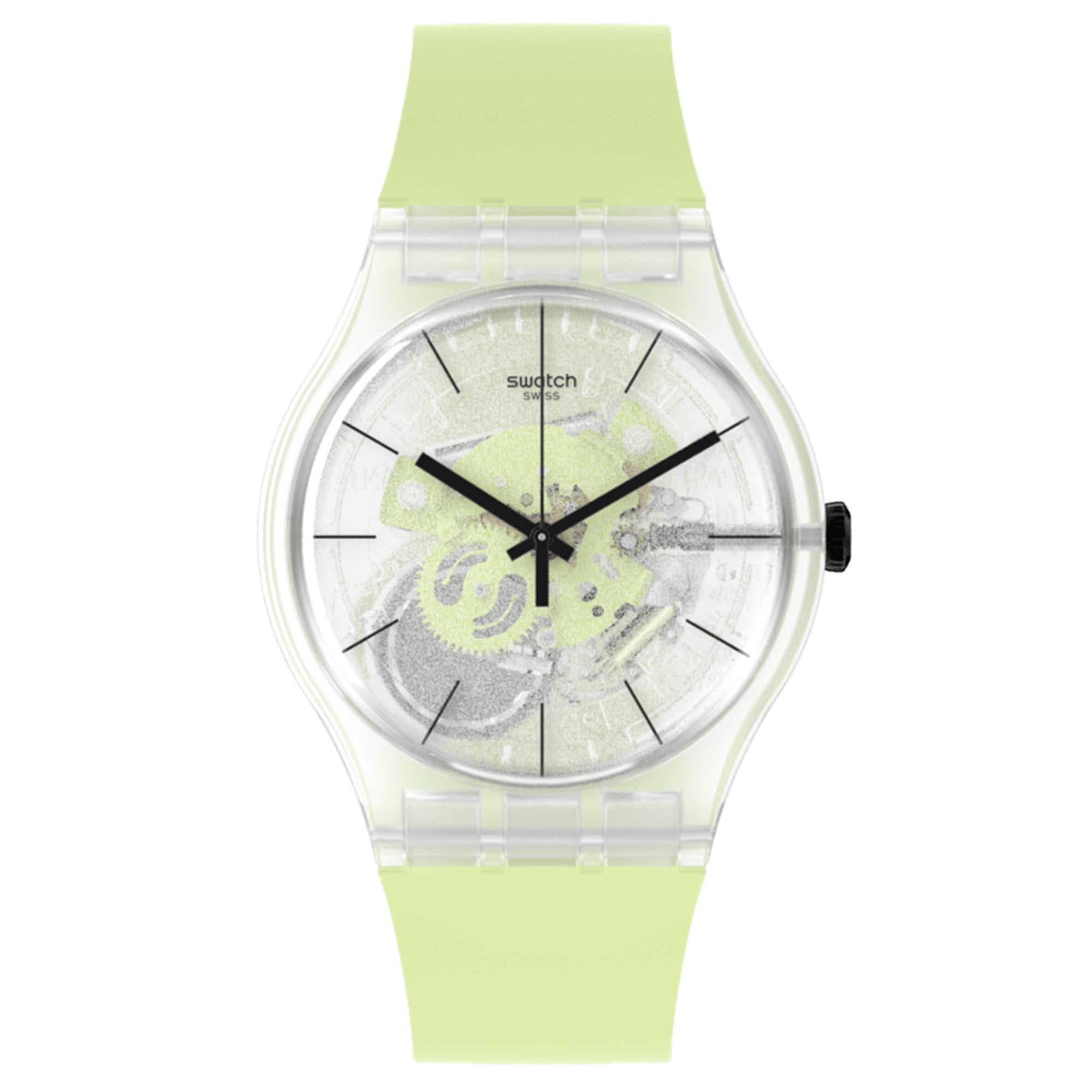 Swatch New Gent Green Daze Quartz Transparent Dial Green Strap Watch SO29K106