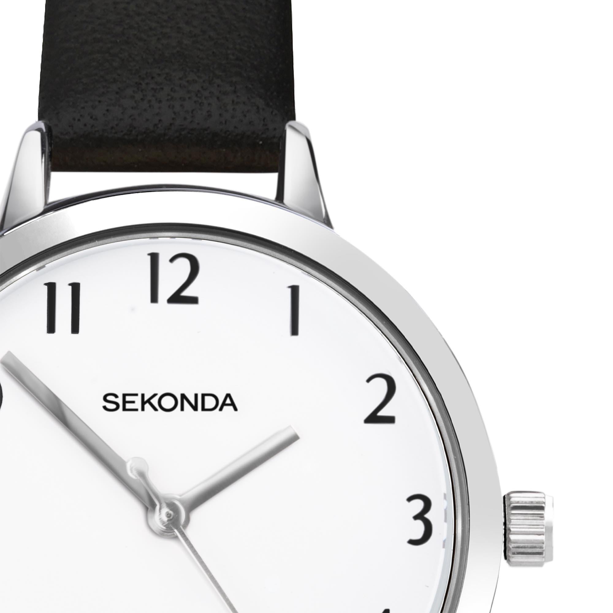 Sekonda Classic Quartz White Dial Black Leather Strap Ladies Watch 40090