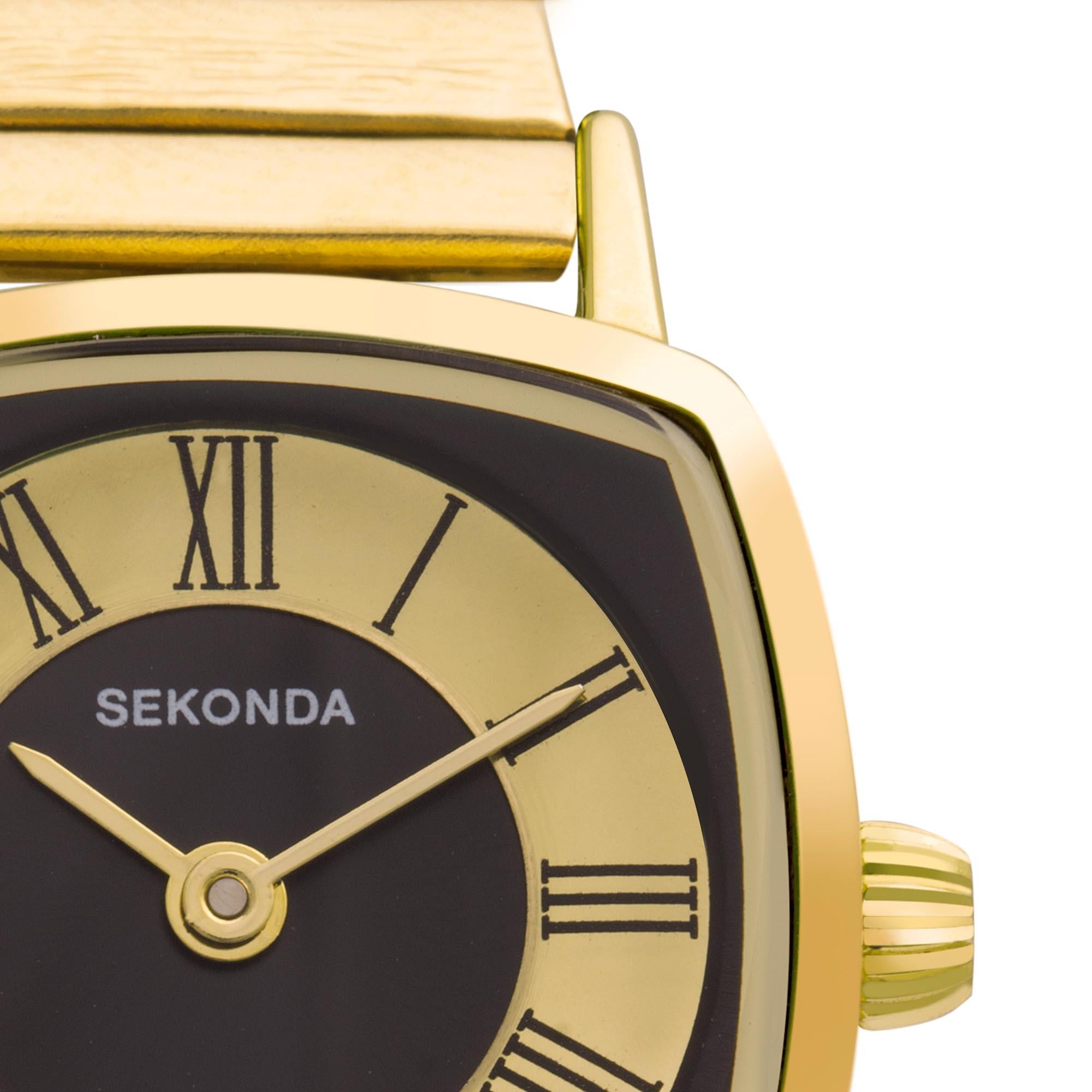 Sekonda Heritage Quartz Black Dial Gold PVD Stainless Steel Bracelet Ladies Watch 40379