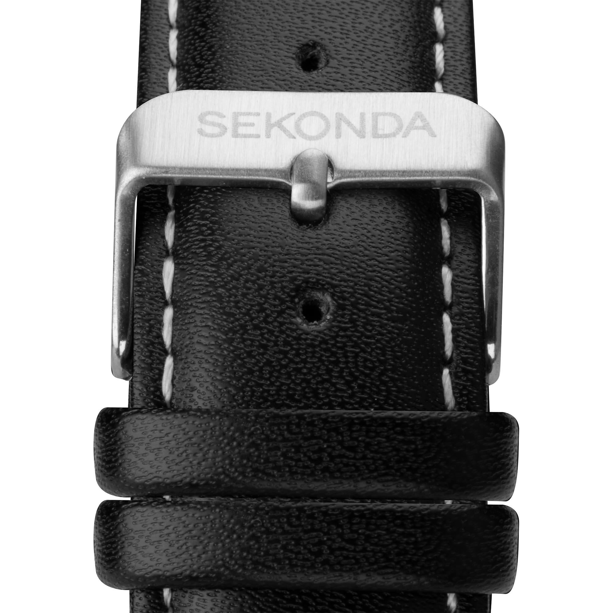 Sekonda Chronograph Quartz Red Dial Black Leather Strap Men's Watch 1938