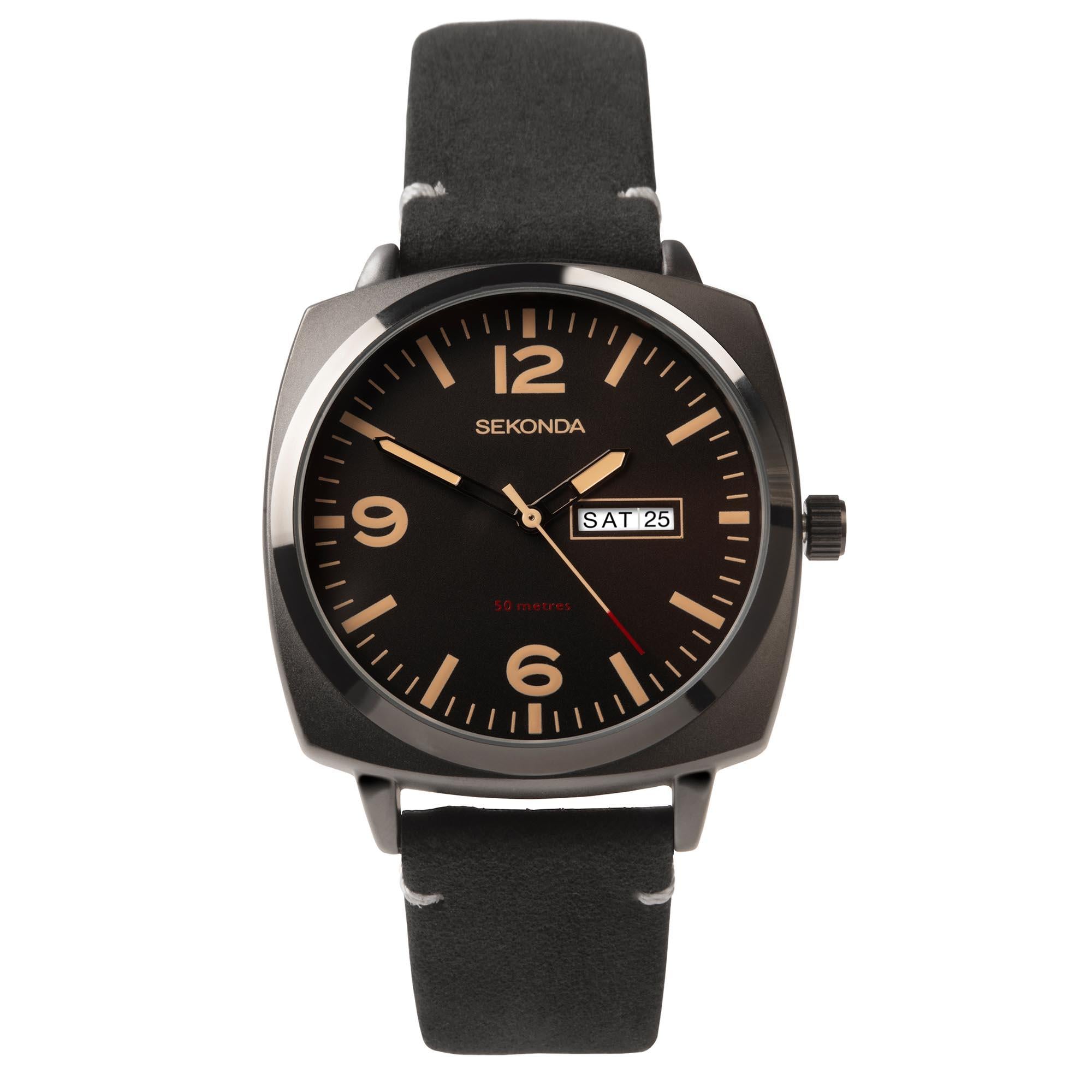 Sekonda Airborne Quartz Black Dial Black Strap Men's Watch 1995