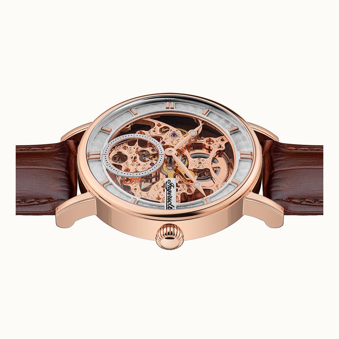 Ingersoll 'The Herald' Automatic Silver Dial Brown Leather Strap Men's Watch I00401B