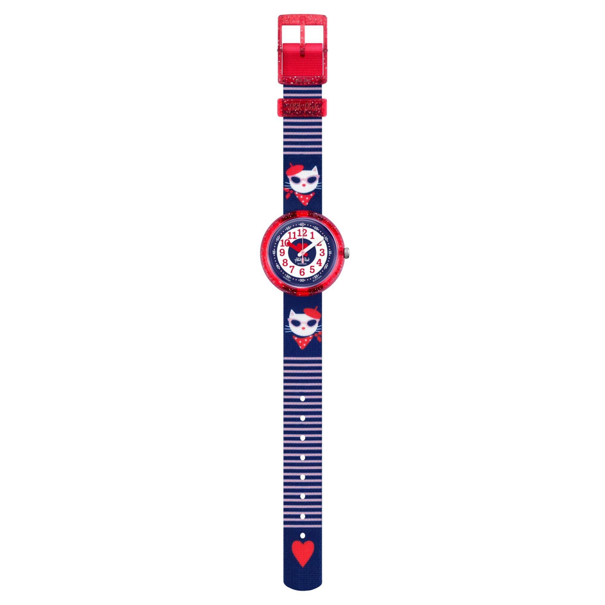 Flik Flak City of Life Catitude Quartz Movement Blue Dial Textile Bracelet Kids Watch FPNP065