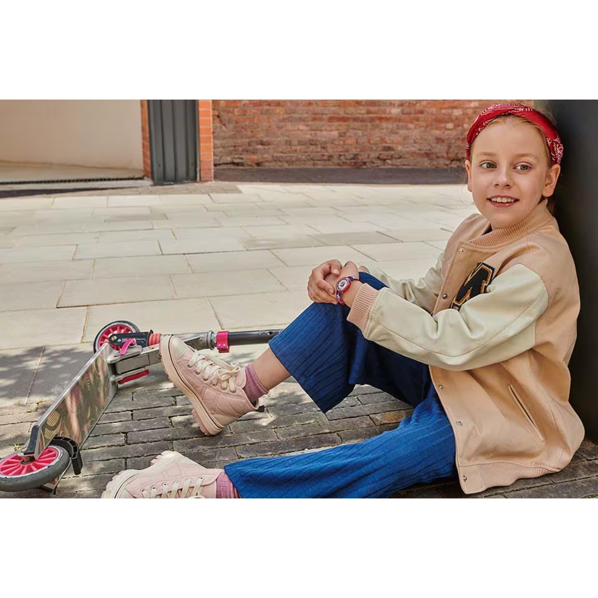 Flik Flak City of Life Catitude Quartz Movement Blue Dial Textile Bracelet Kids Watch FPNP065