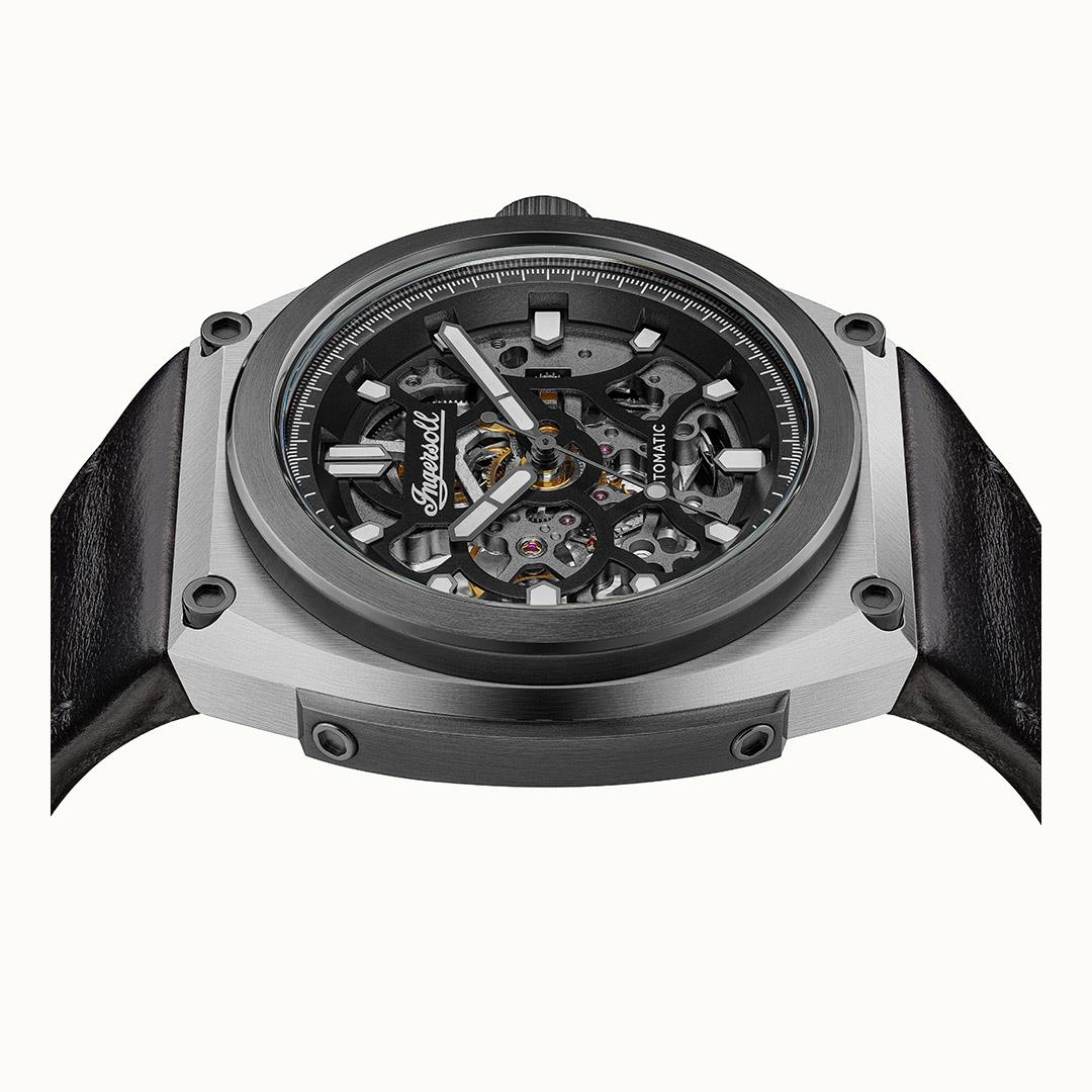 Ingersol The Motion Automatic Black Dial Leather Strap Men's Watch I11702B