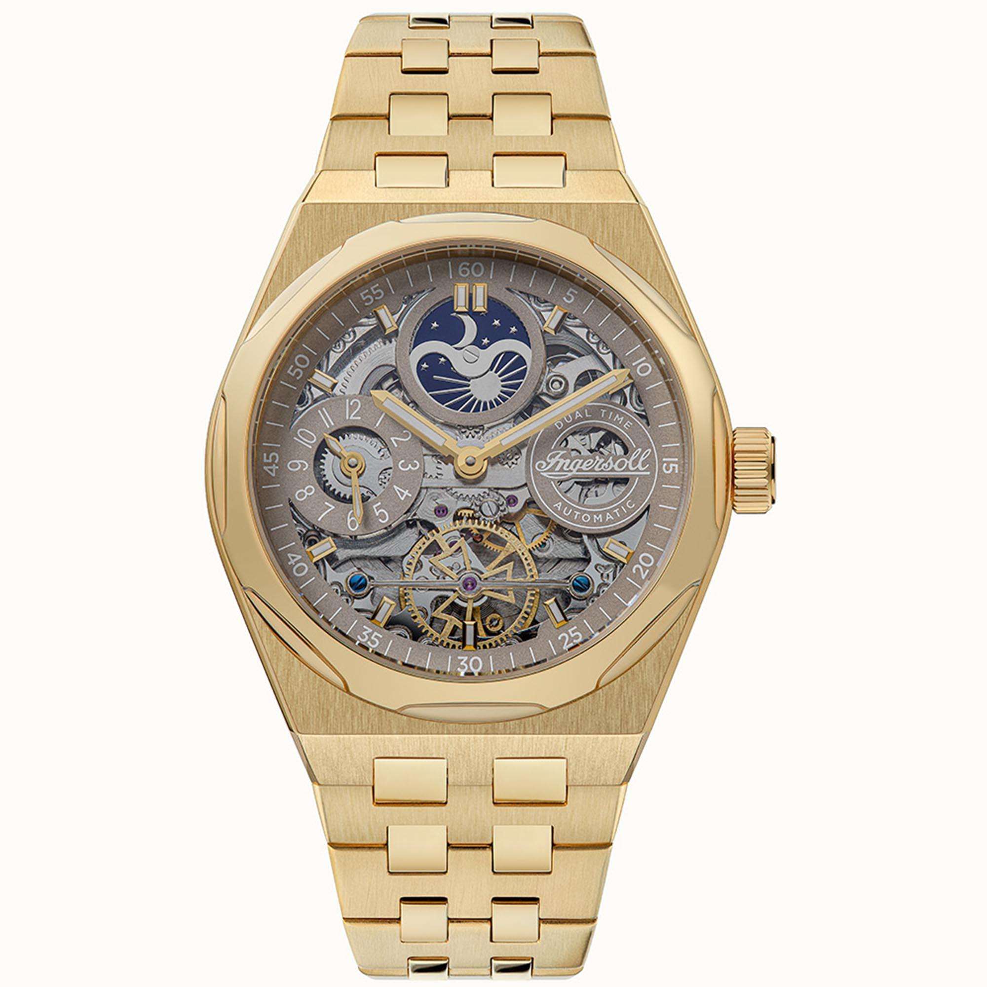 Ingersoll The Broadway Automatic Brown Dial Gold PVD Stainless Steel Bracelet Men's Watch I12902