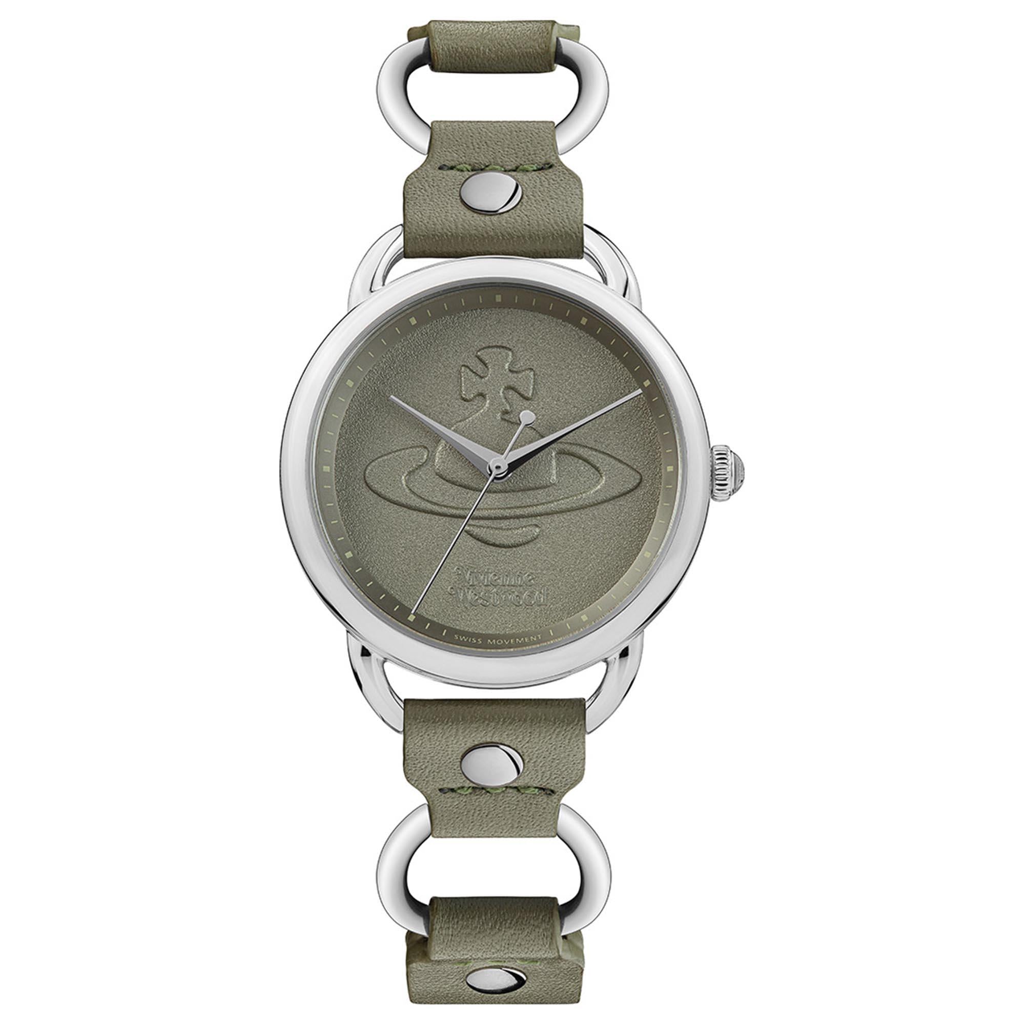 Vivienne Westwood Carnaby Quartz Olive Green Dial Olive Green Leather Strap Ladies Watch VV163OLSL