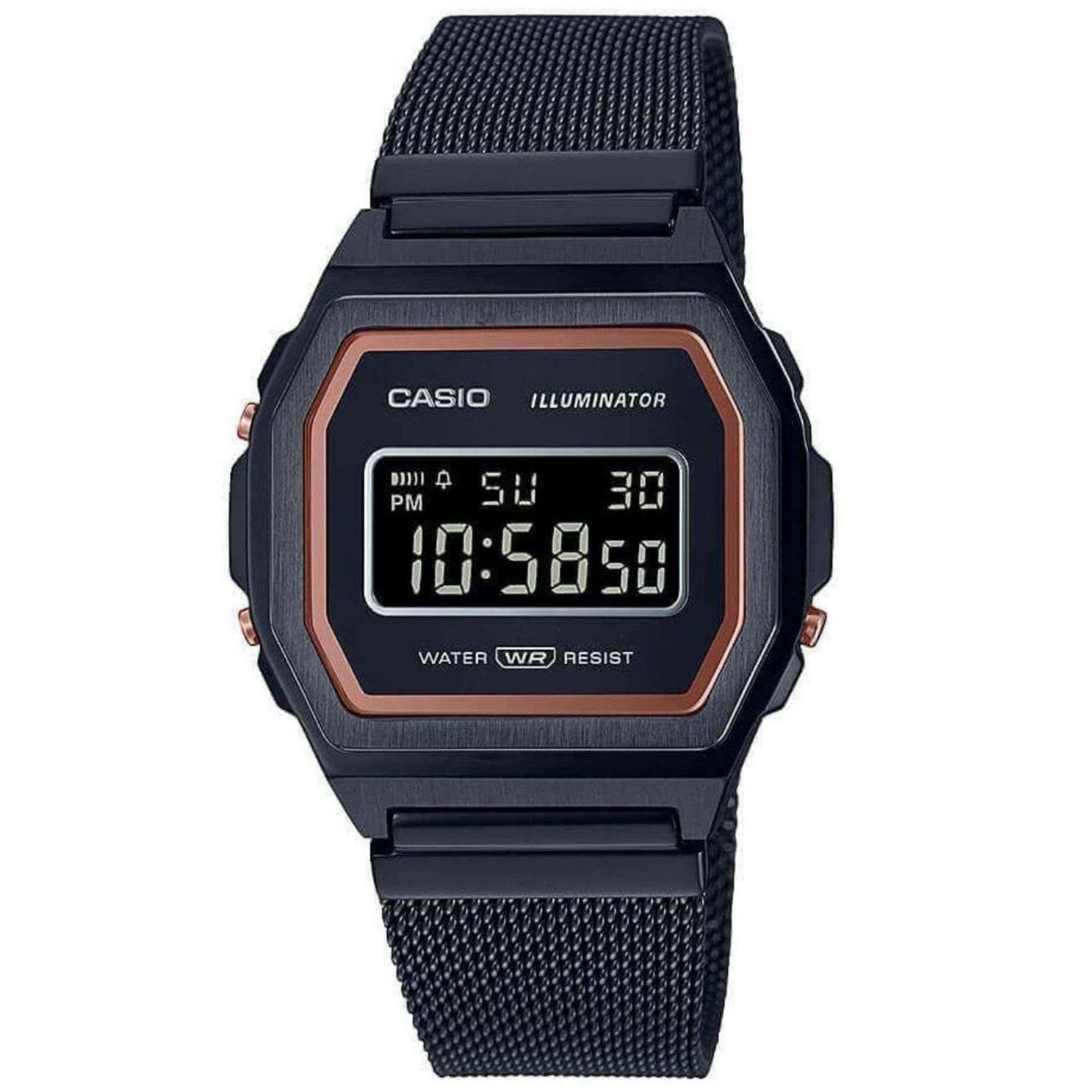 Casio Collection Vintage Digital Black Dial Black Milanese Watch A1000MB-1BEF
