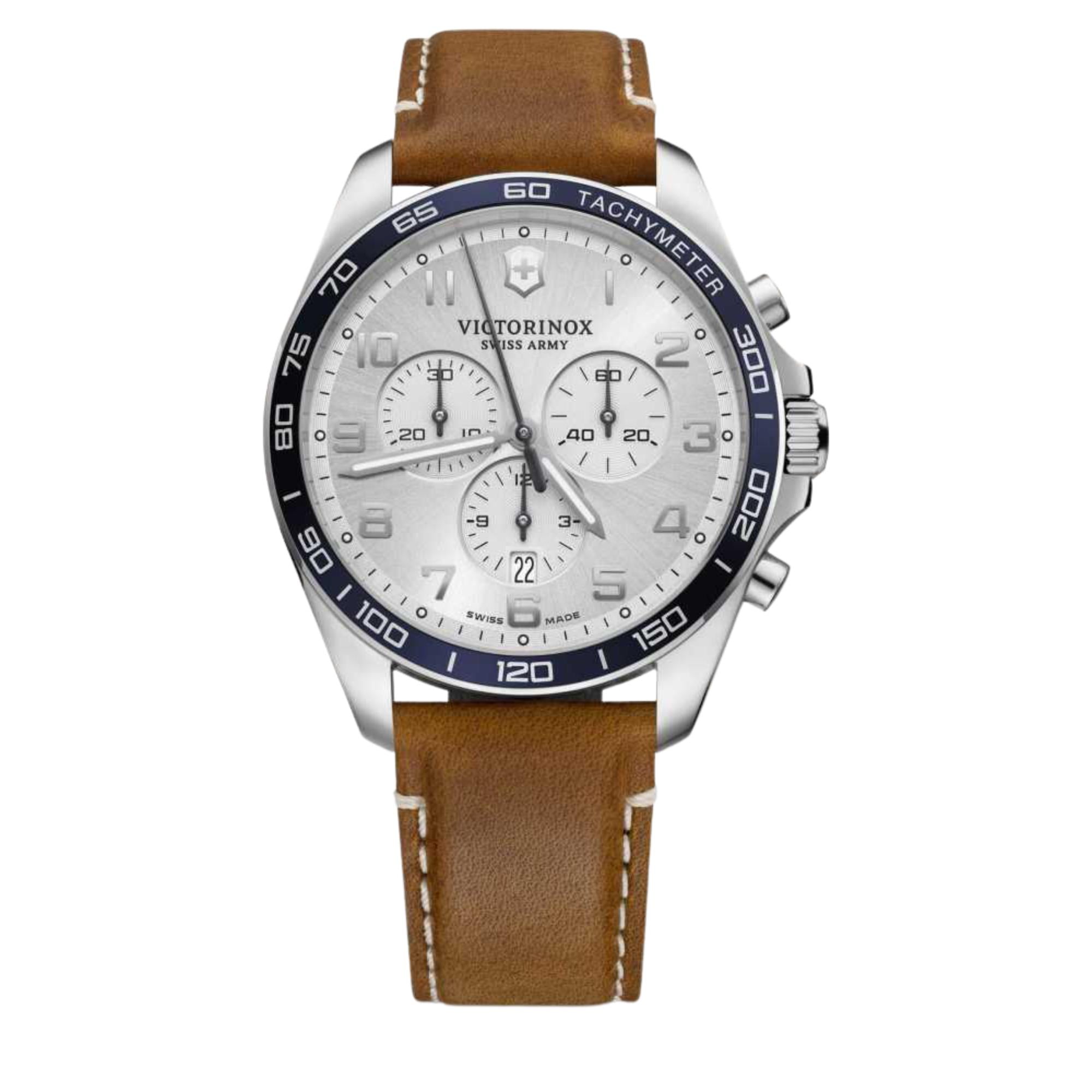 Victorinox FieldForce Chronograph Quartz Silver Dial Leather Strap Men's Watch 241900