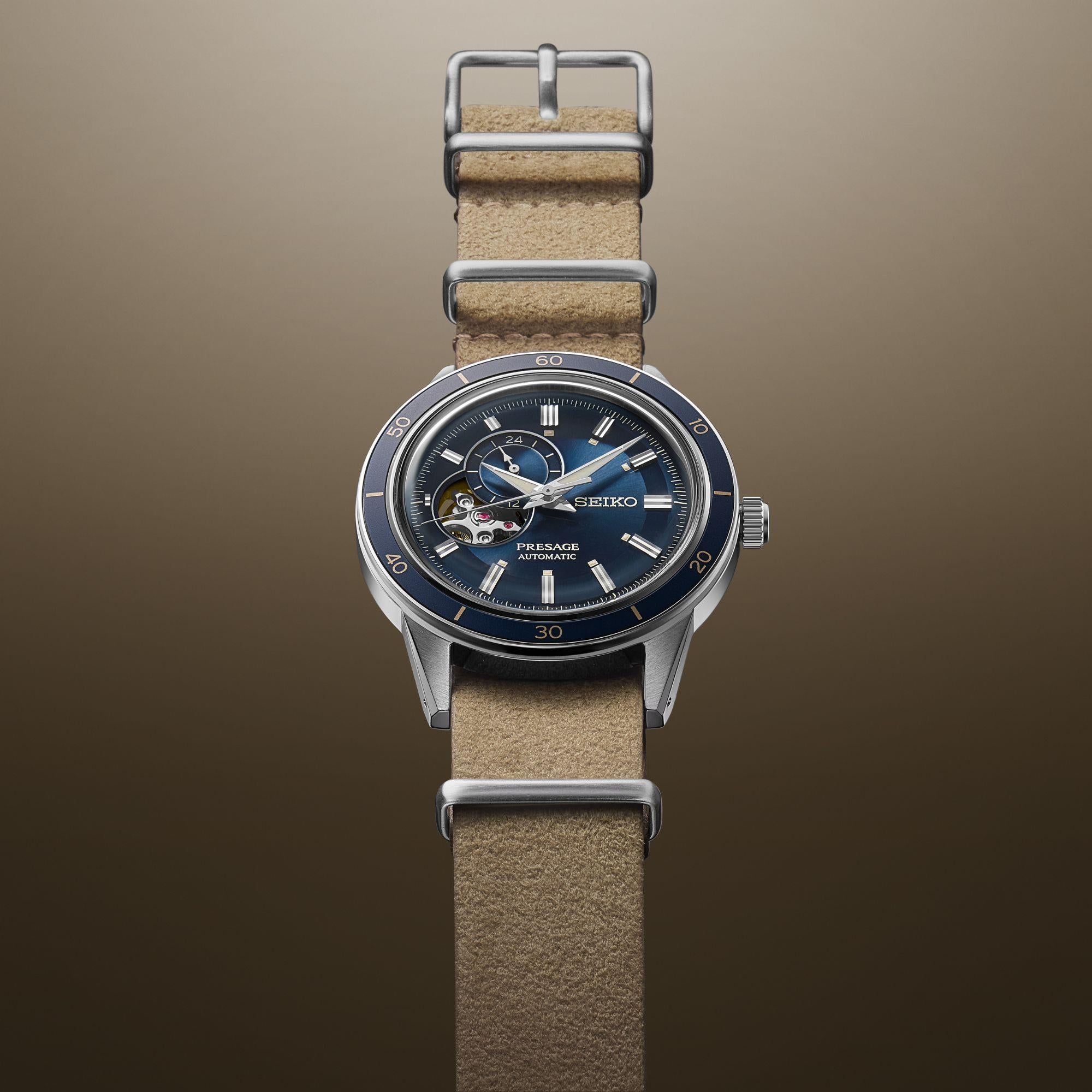 Seiko Presage Style 60s Automatic Blue Dial Beige Leather Strap Men’s Watch SSA453J1