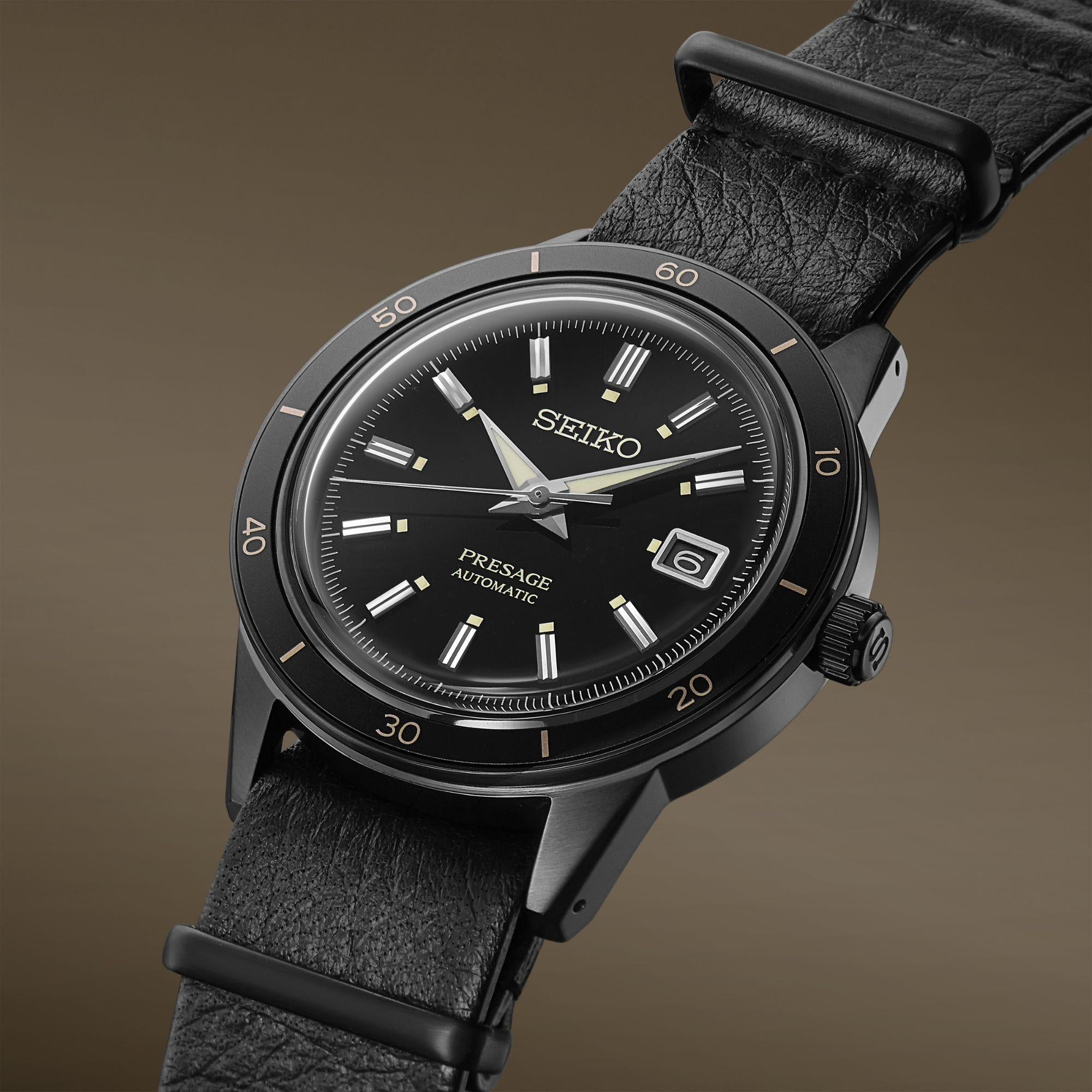 Seiko Presage Style 60's Automatic Black Dial Black Leather Strap Men's Watch SRPH95J1