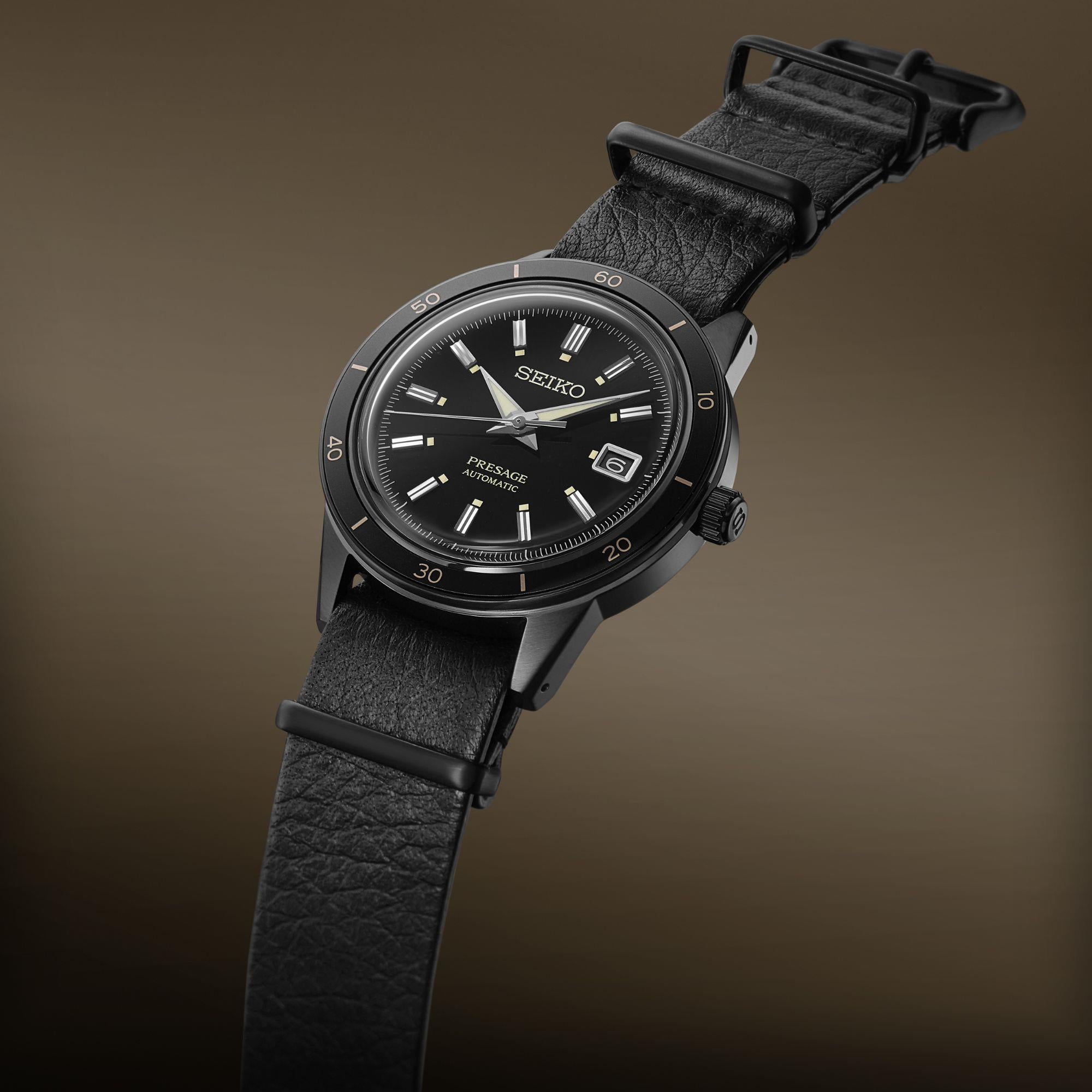 Seiko Presage Style 60's Automatic Black Dial Black Leather Strap Men's Watch SRPH95J1