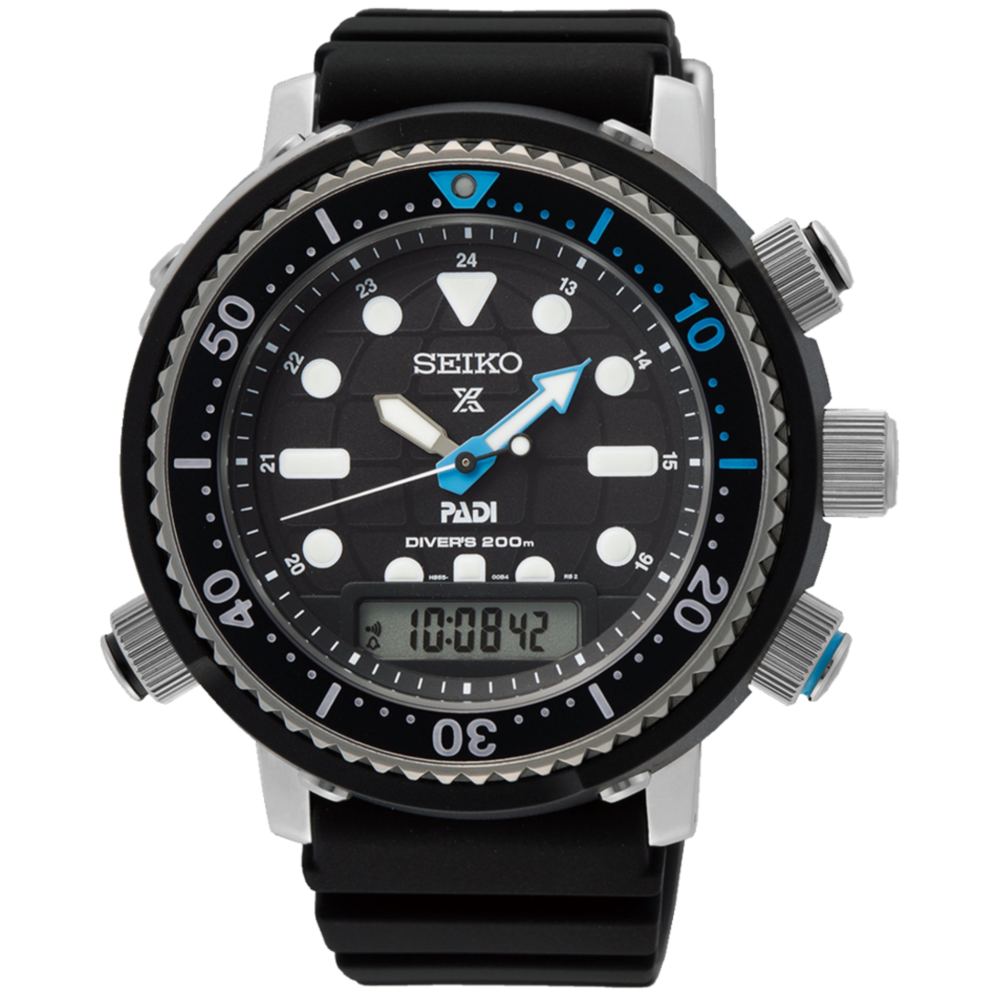Seiko Prospex Solar ‘Arnie’ Hybrid PADI Diver’s 40th Anniversary Solar Quartz Black Dial Black PVD Stainless Steel Bracelet SNJ035P1F