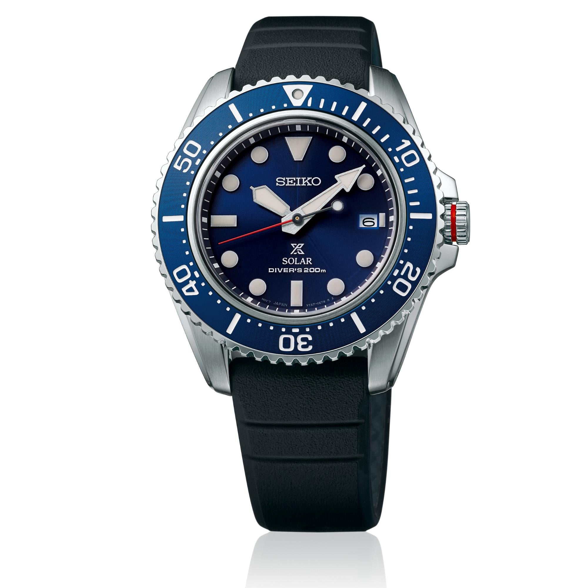 Seiko Prospex Compact Solar Diver Blue Dial Rubber Strap Men's Watch SNE593P1