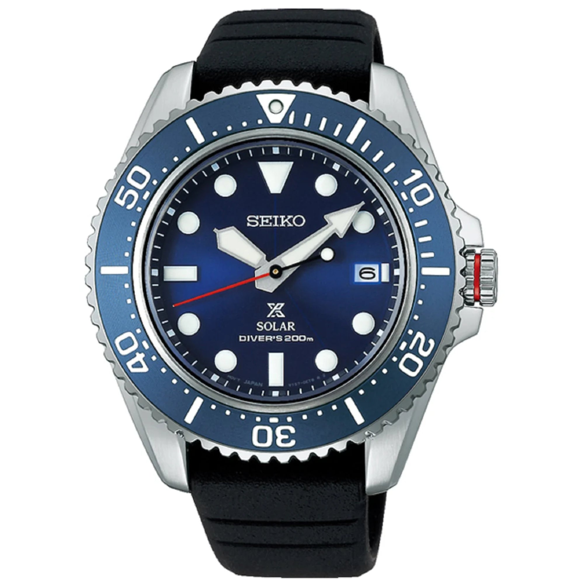 Seiko Prospex Compact Solar Diver Blue Dial Rubber Strap Men's Watch SNE593P1