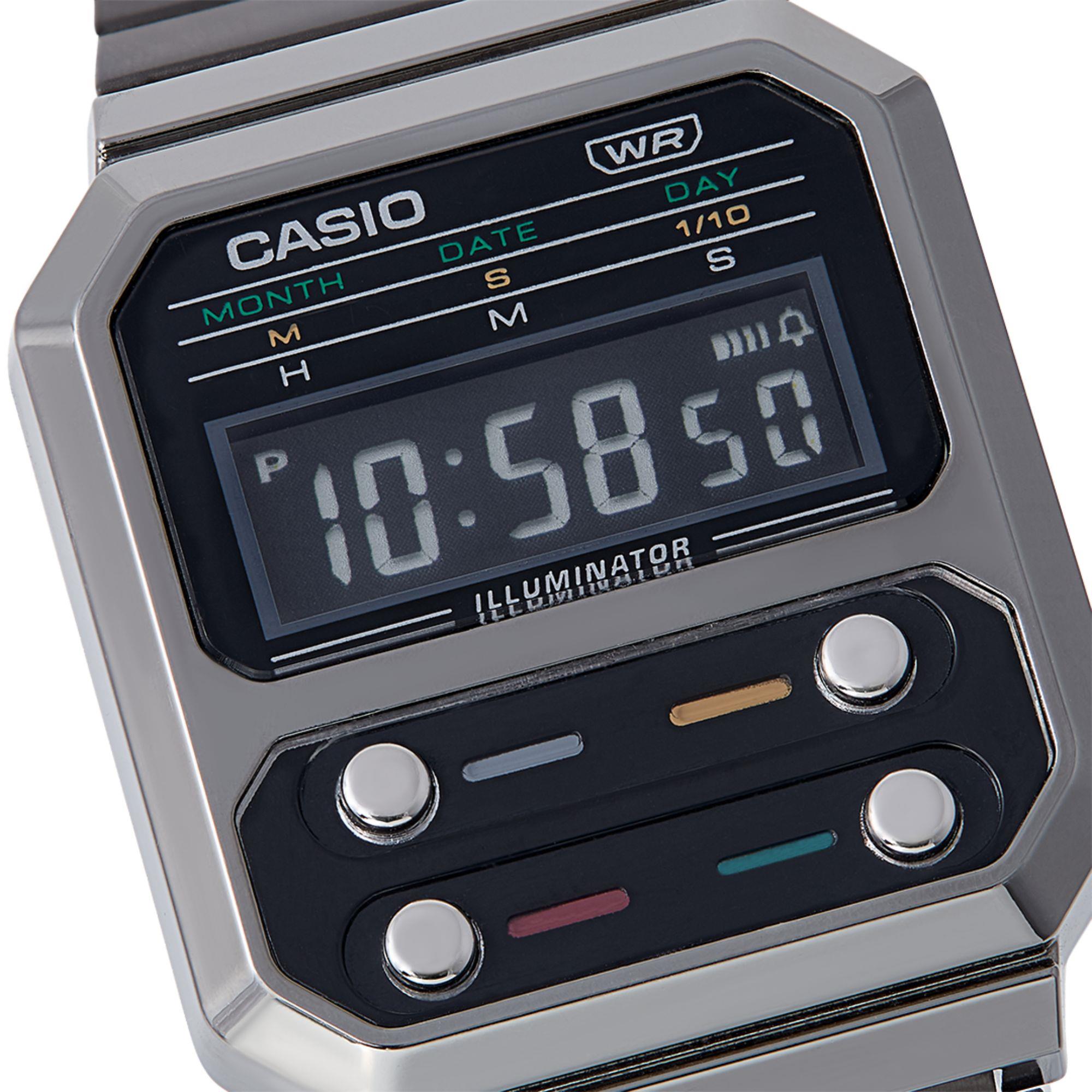 Casio Collection Grey Ion Plated F100 Revival Digital Men's Watch A100WEGG-1AEF