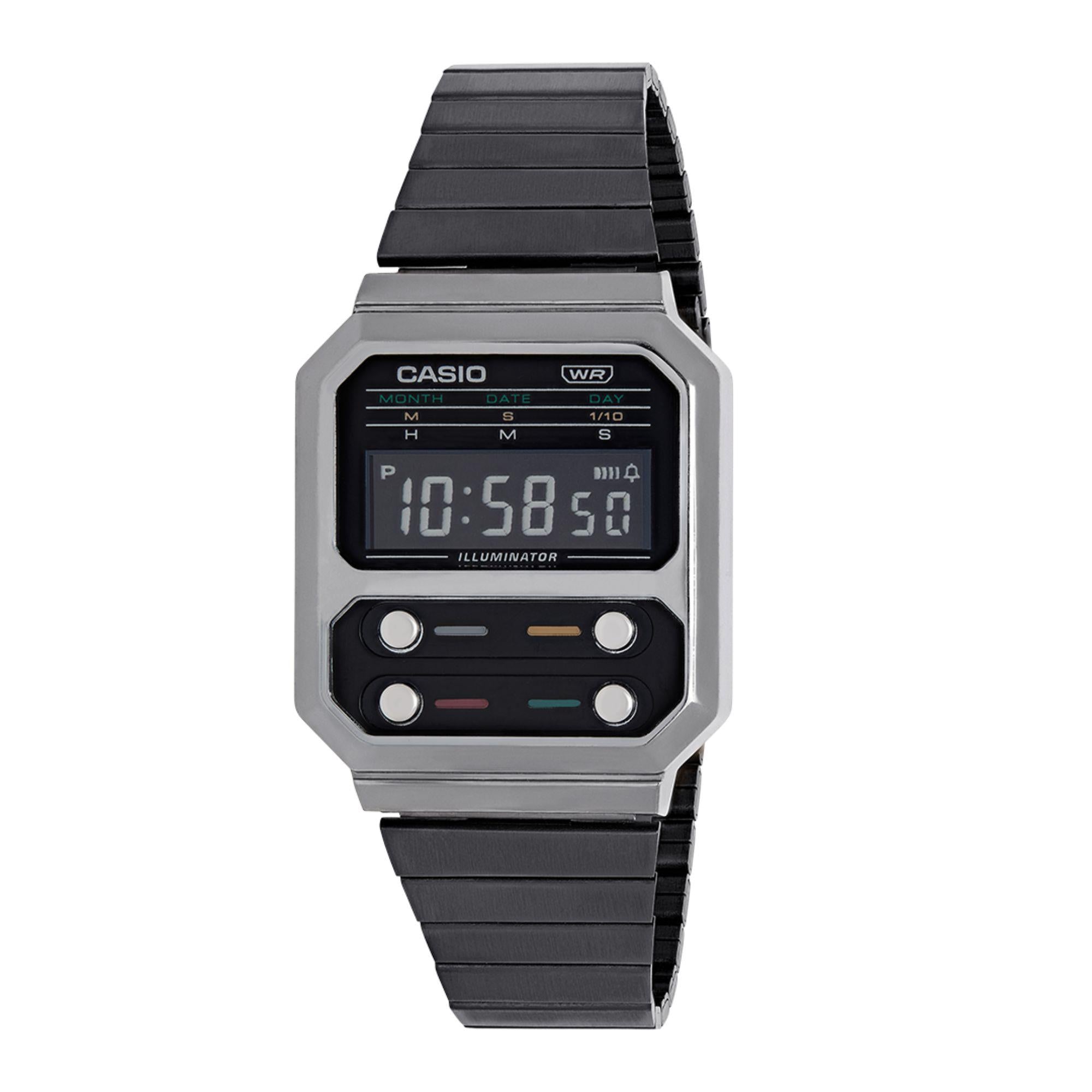 Casio Collection Grey Ion Plated F100 Revival Digital Men's Watch A100WEGG-1AEF