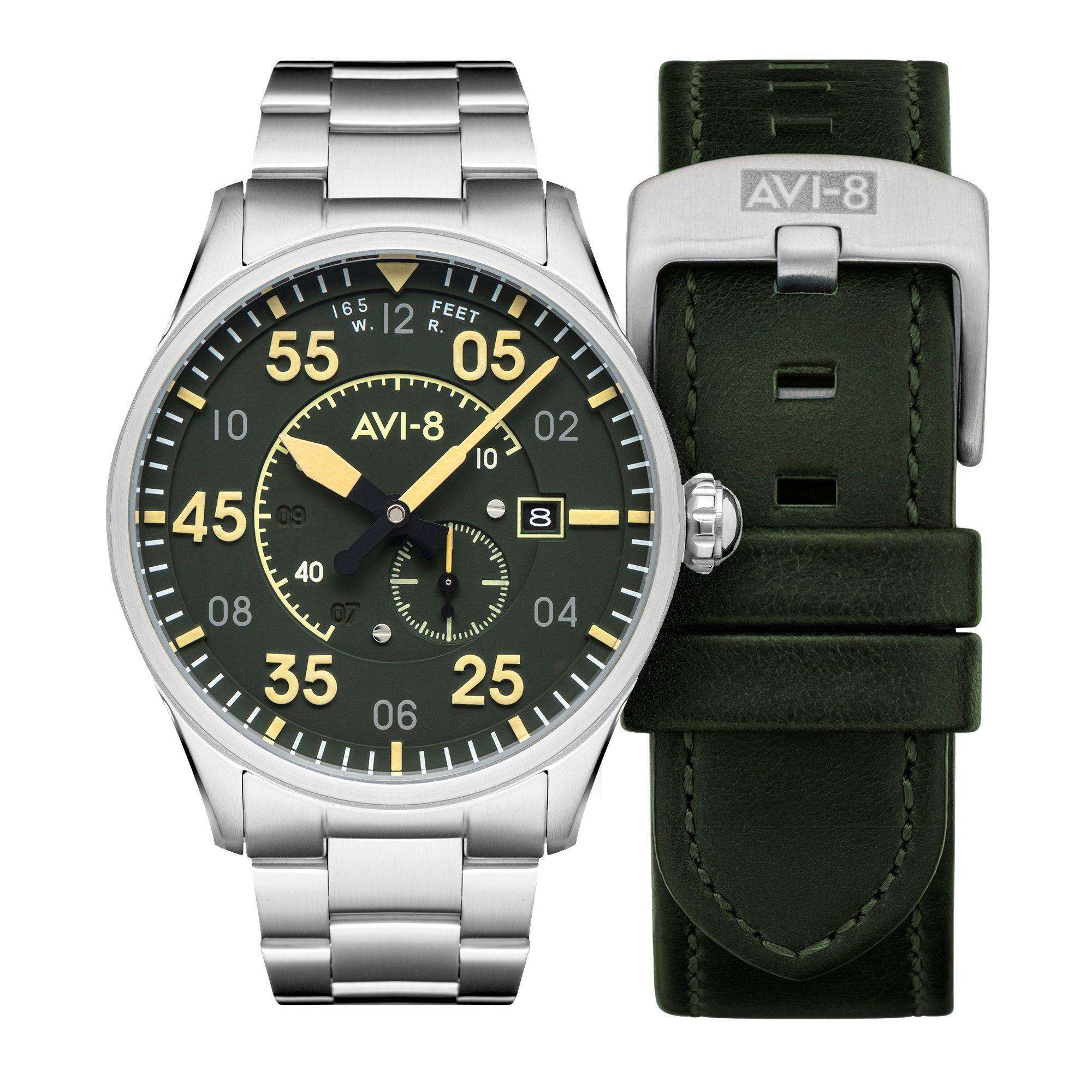 AVI-8 Spitfire Type 300 Automatic Olive Green with Additional Strap Mens Watch AV-4073-22