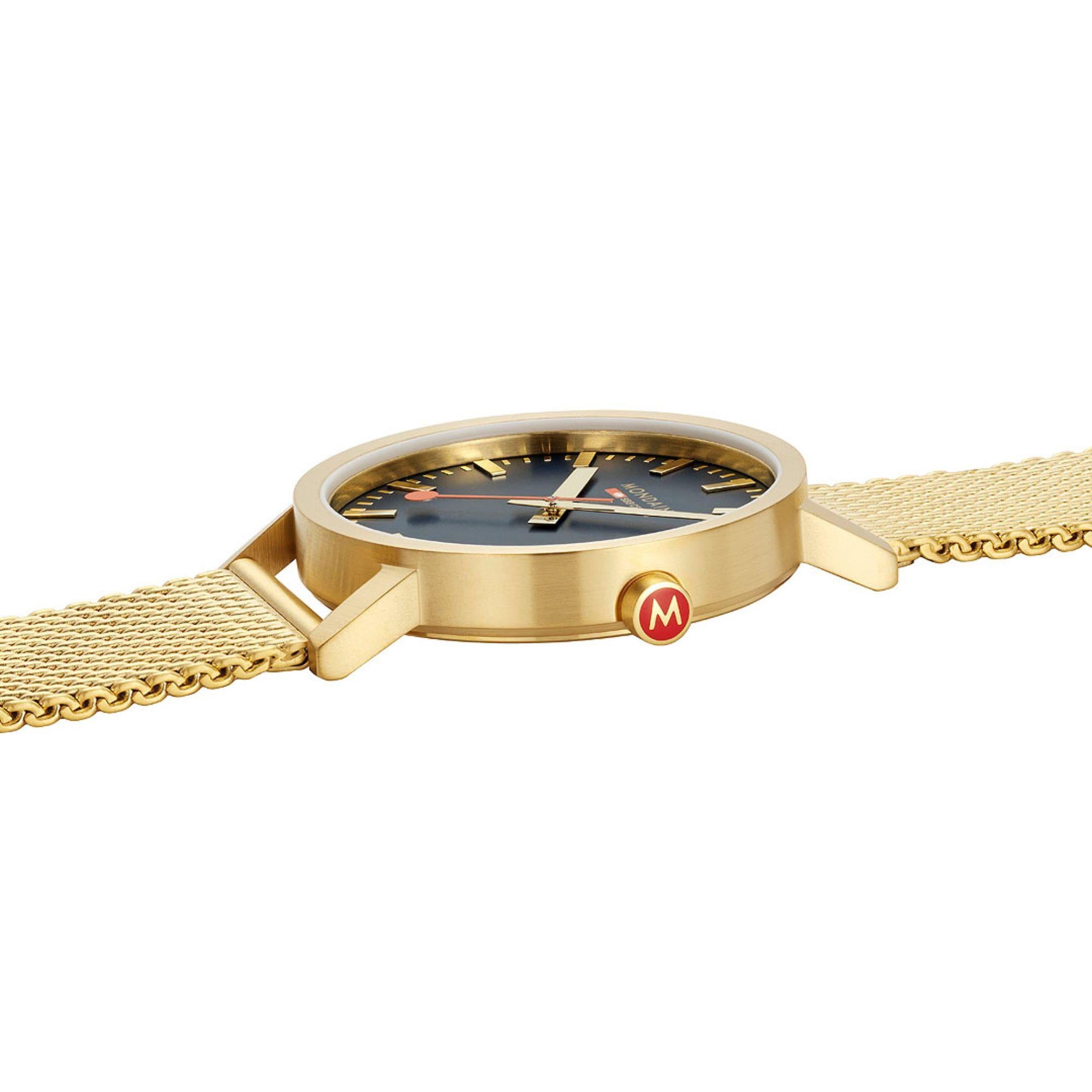 Mondaine Classic Deep Ocean Blue IP Gold Mesh Strap Blue Dial Unisex Watch A660.30360.40SBM