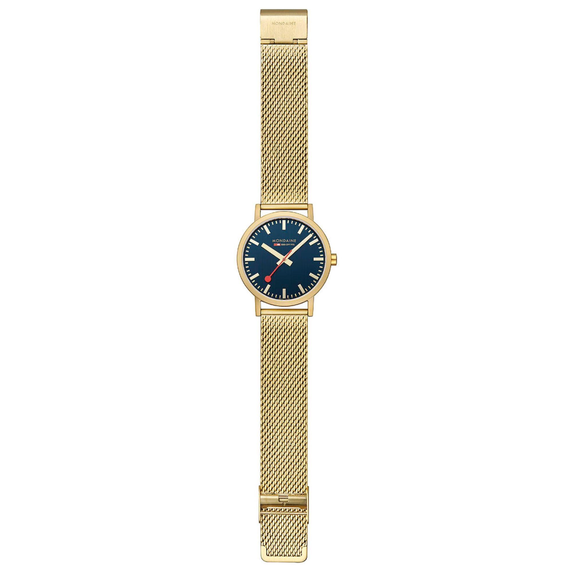Mondaine Classic Deep Ocean Blue IP Gold Mesh Strap Blue Dial Unisex Watch A660.30360.40SBM