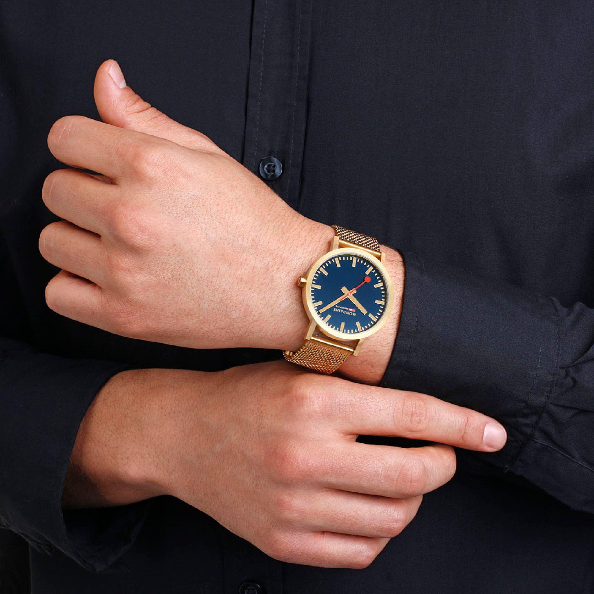 Mondaine Classic Deep Ocean Blue IP Gold Mesh Strap Blue Dial Unisex Watch A660.30360.40SBM