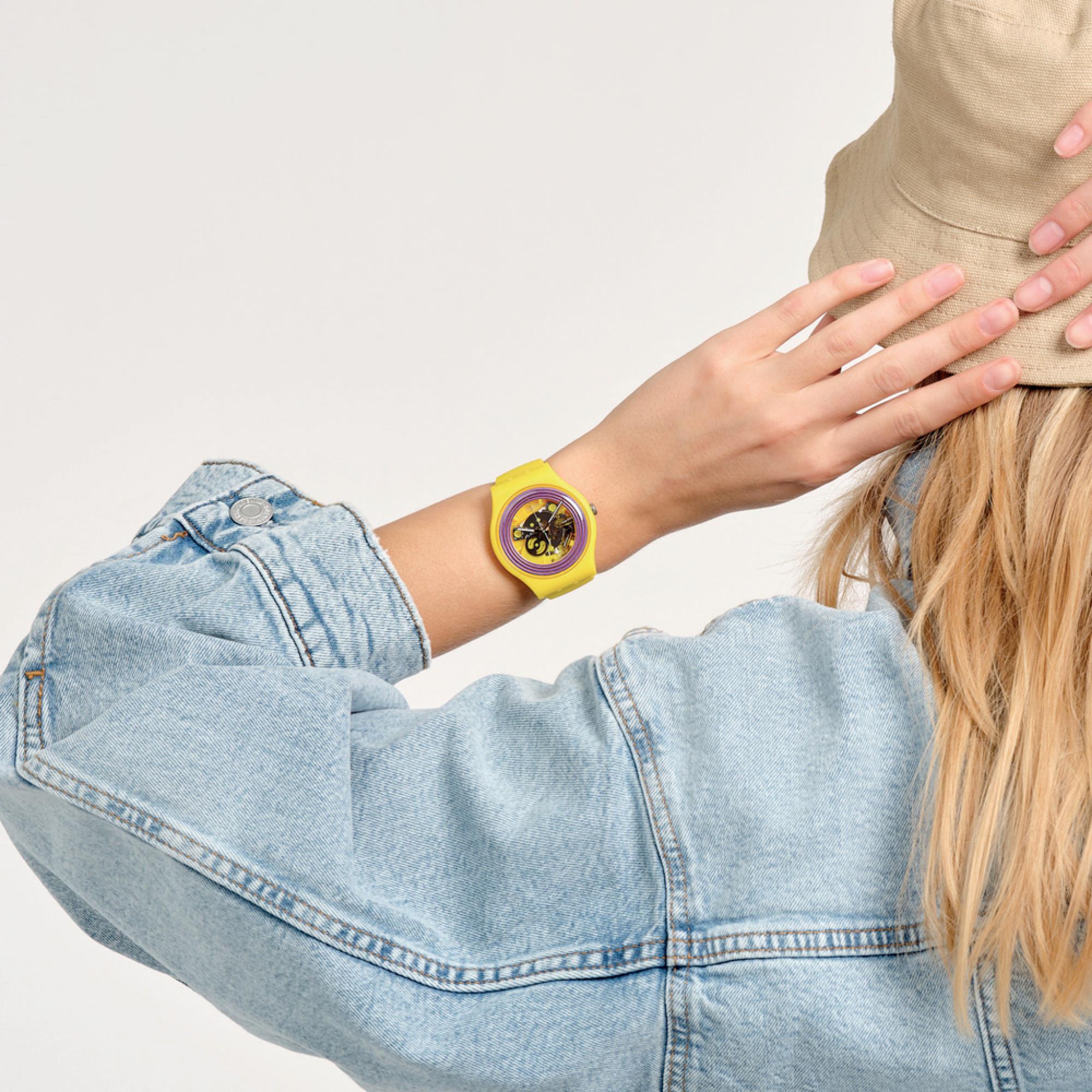 Swatch New Gent 'Purple Rings Yellow' Quartz Unisex Watch SO29J100