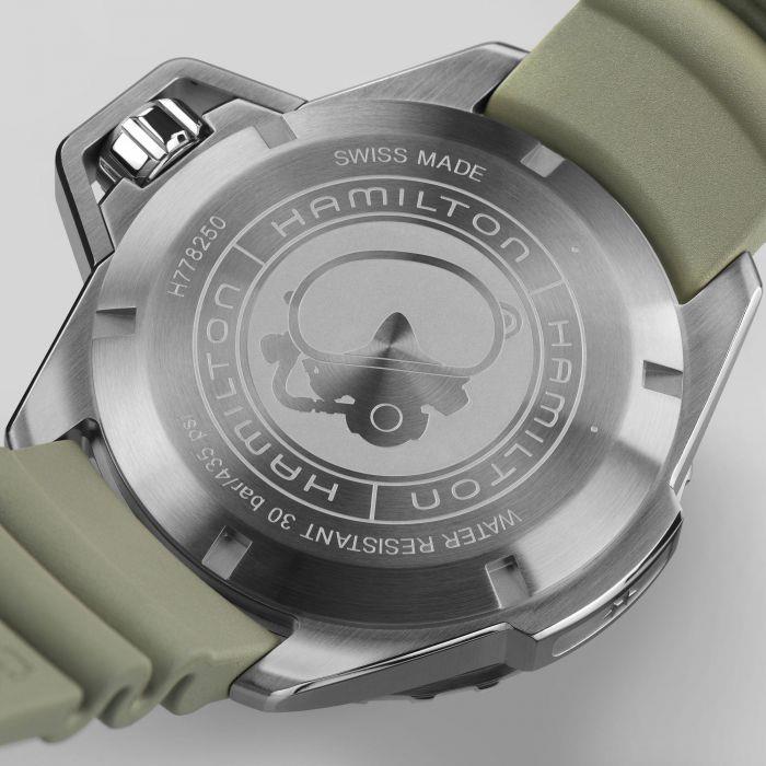 Hamilton Khaki Navy Frogman Automatic Black Dial Green Rubber Strap Men's Watch H77825331