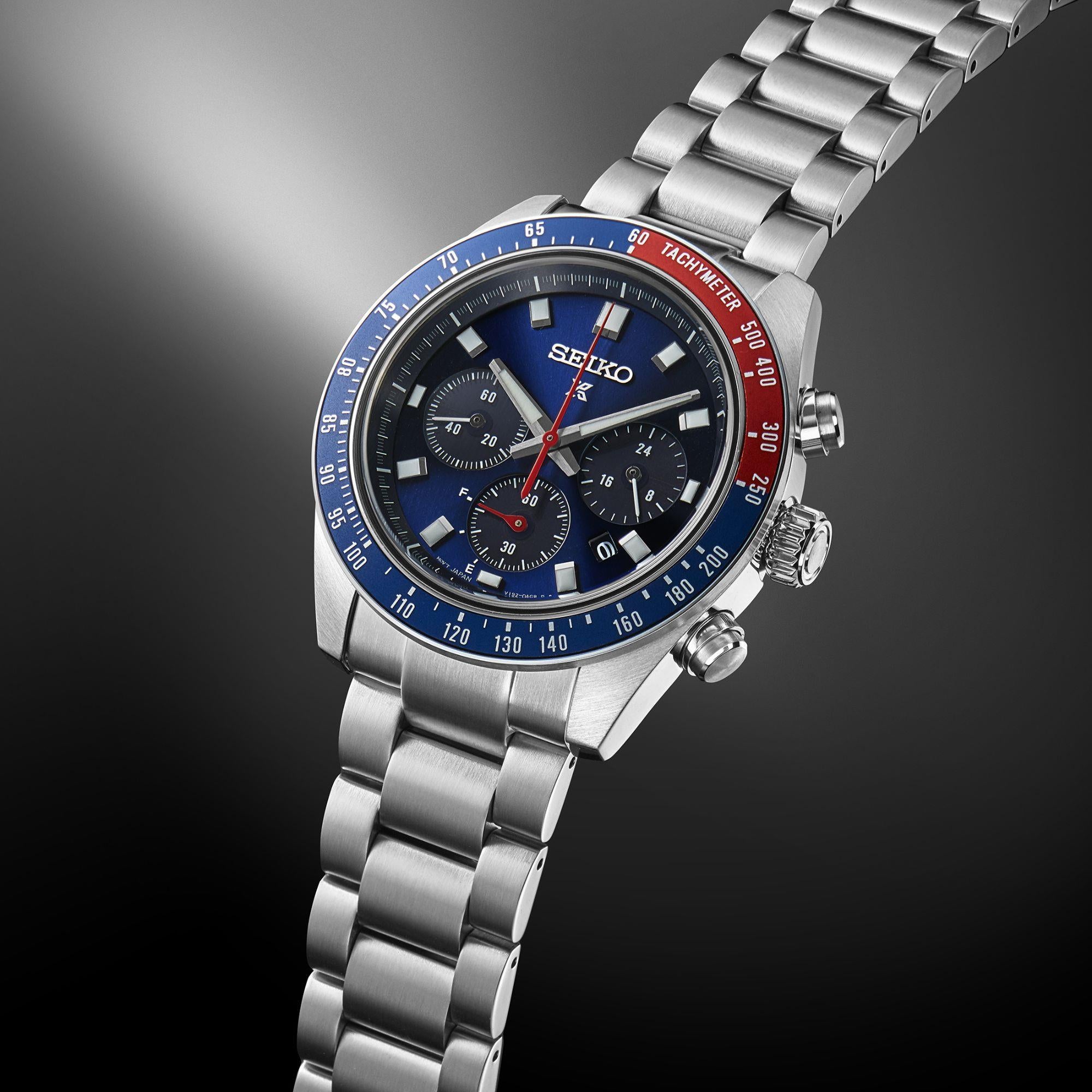 Seiko Prospex Speedtimer Solar Chronograph Blue Dial Stainless Steel Bracelet Men's Watch SSC913P1