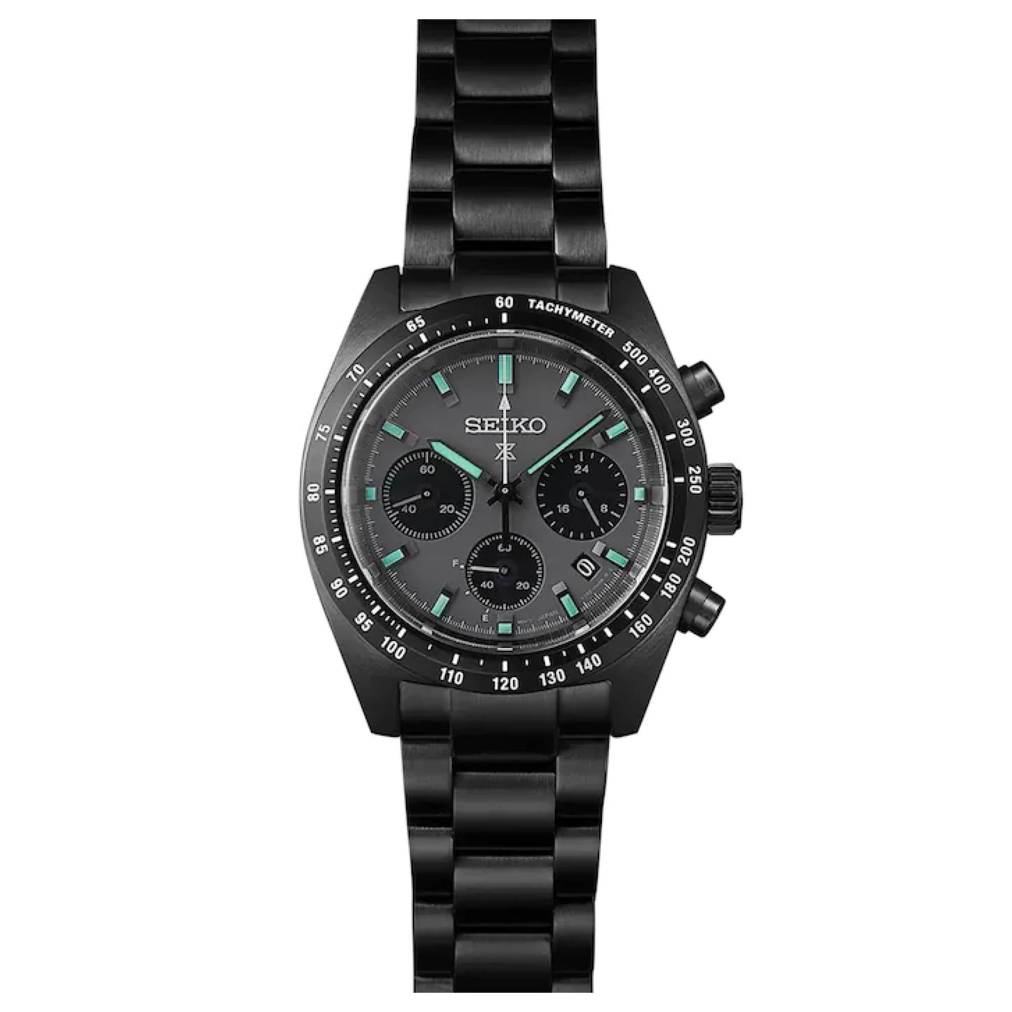 Seiko Prospex 'Black Series' Speedtimer Solar Chronograph Black Dial Steel Bracelet Men's Watch SSC917P1